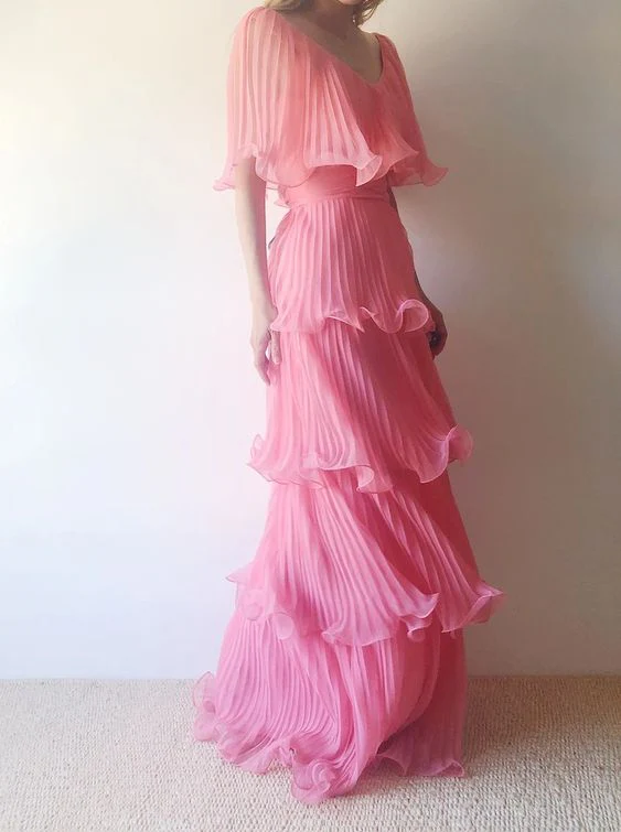 Elegant A-Line Pink Pleated Long Prom Dress for Formal Party & Evening Gala - J3504 | Perfect for Homecoming, Prom Night, and Special Occasions