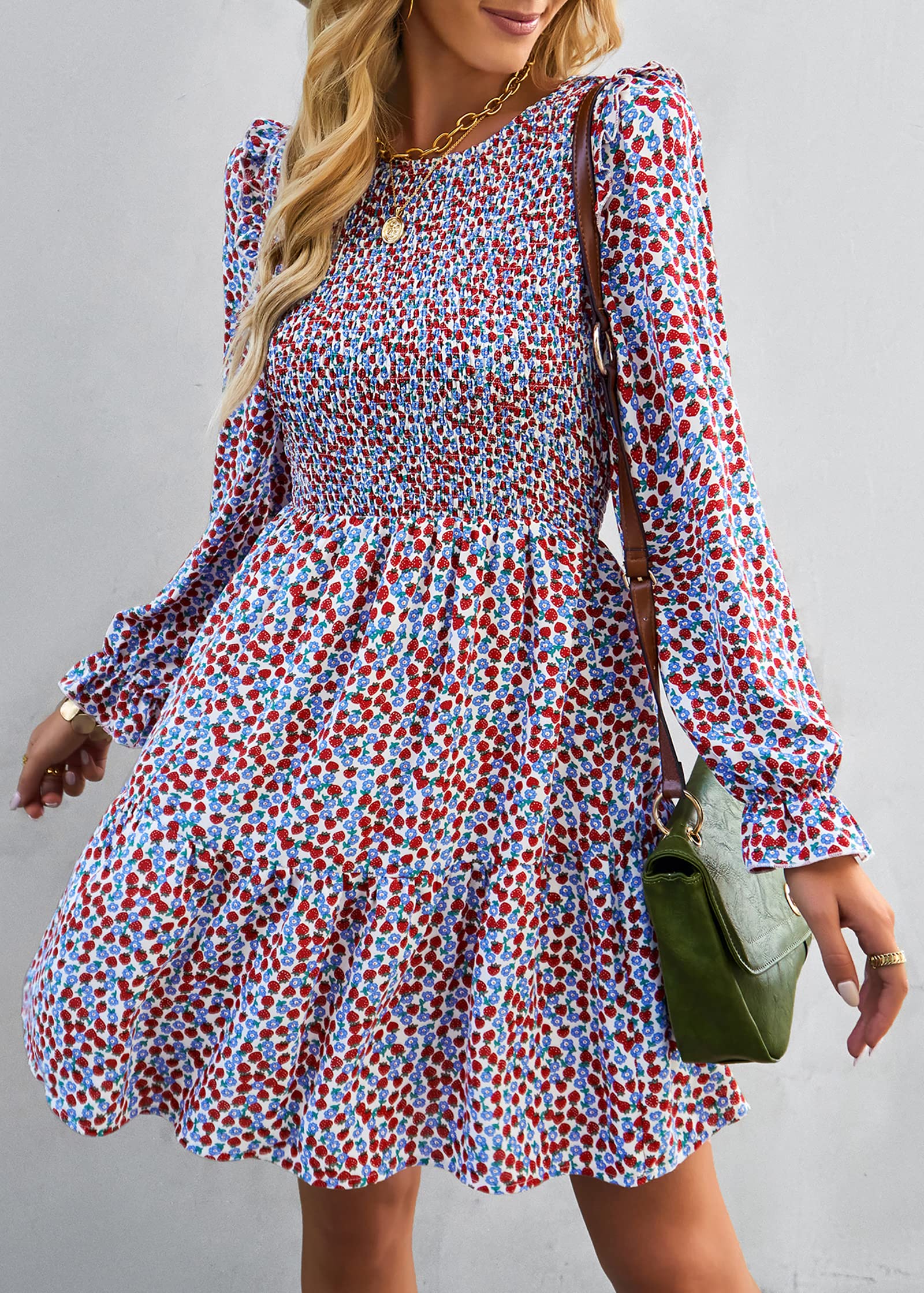 KIRUNDO Women's Floral Smocked Long Sleeve Spring Dress - A-Line Ruffle Mini Party Dress for Summer 2025 | Perfect for Garden Parties, Date Nights & Special Occasions