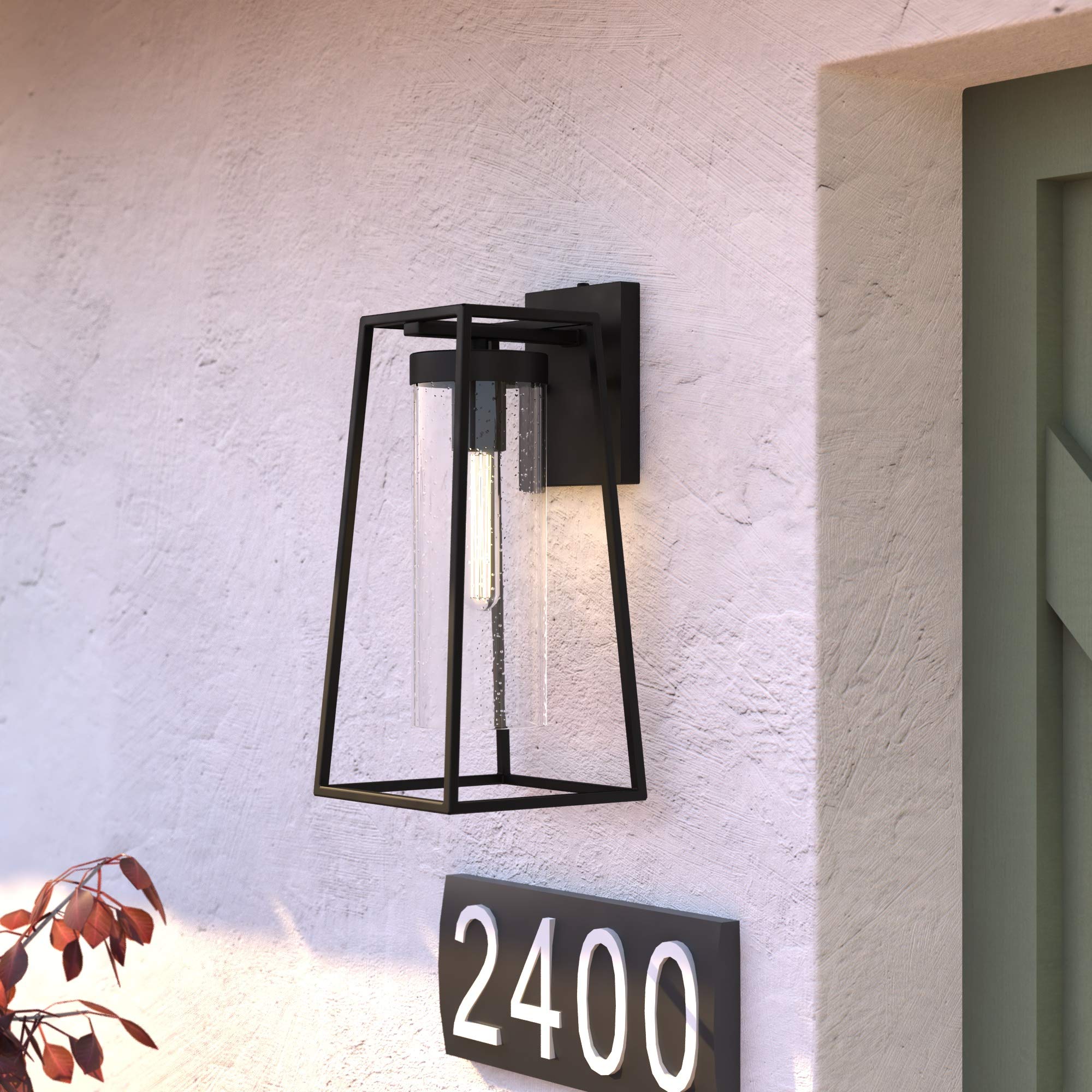 VAXCEL Nash 6.5-inch Black Modern Outdoor Wall Lantern with Dusk to Dawn Photocell Sensor - 1-Light Wall Sconce with Clear Seeded Glass for Porch, Patio, Garden & Entryway Lighting