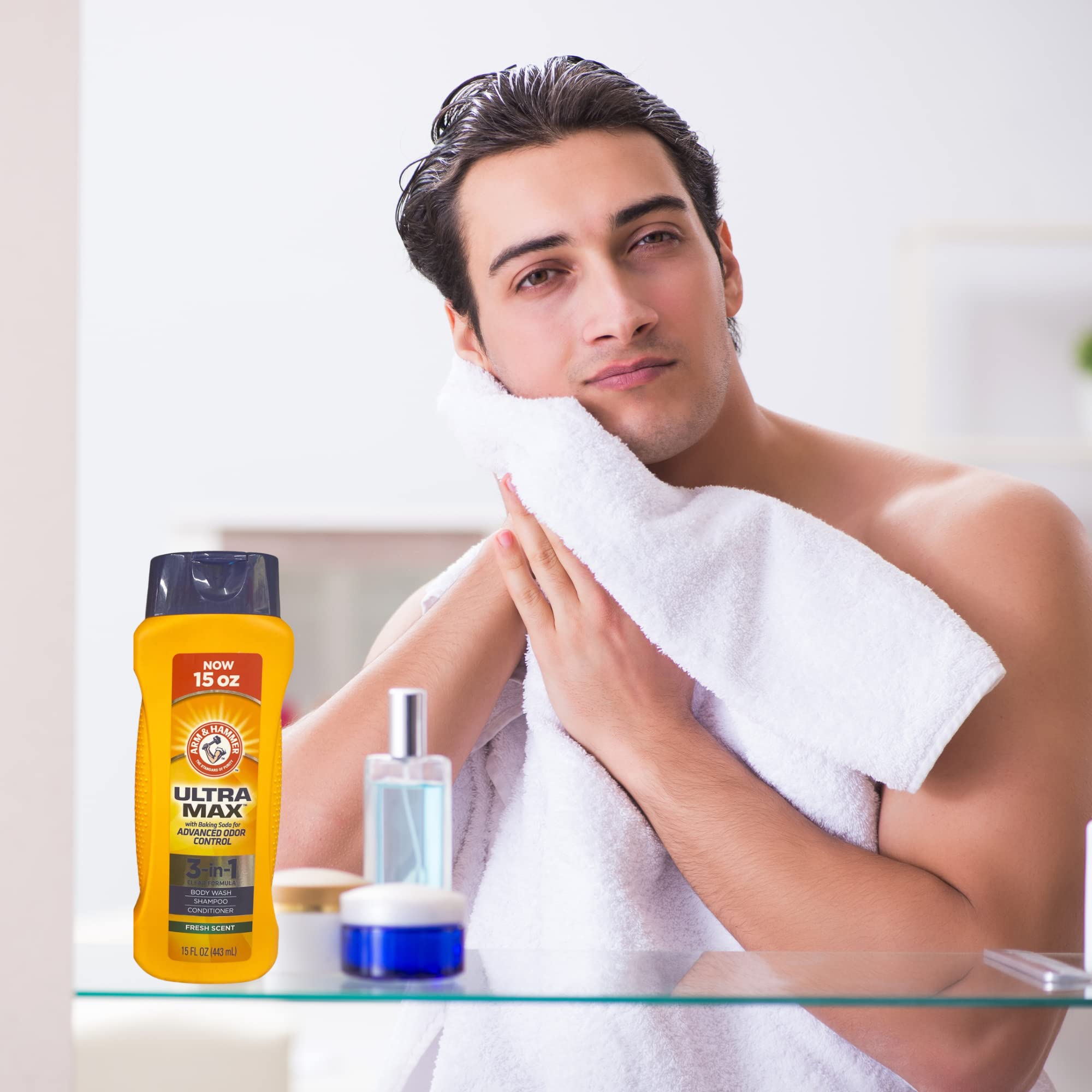 Arm & Hammer 3-in-1 Body Wash, Shampoo & Conditioner for Men - Advanced Odor Control, Fresh Citrus Scent, 15 fl oz (443ml) - 3 Pack | Daily Shower & Hair Care Essential for Active Lifestyles