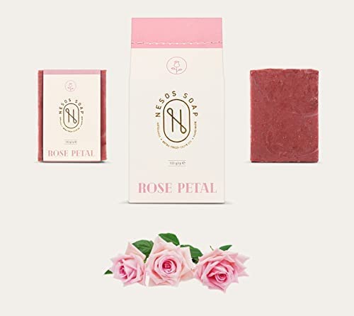 Nesos Extra Virgin Olive Oil Soap with Rose Petal - Natural Handmade Bar Soap for Sensitive Skin & Aromatherapy | Perfect for Daily Cleansing, Spa Days & Gift Giving
