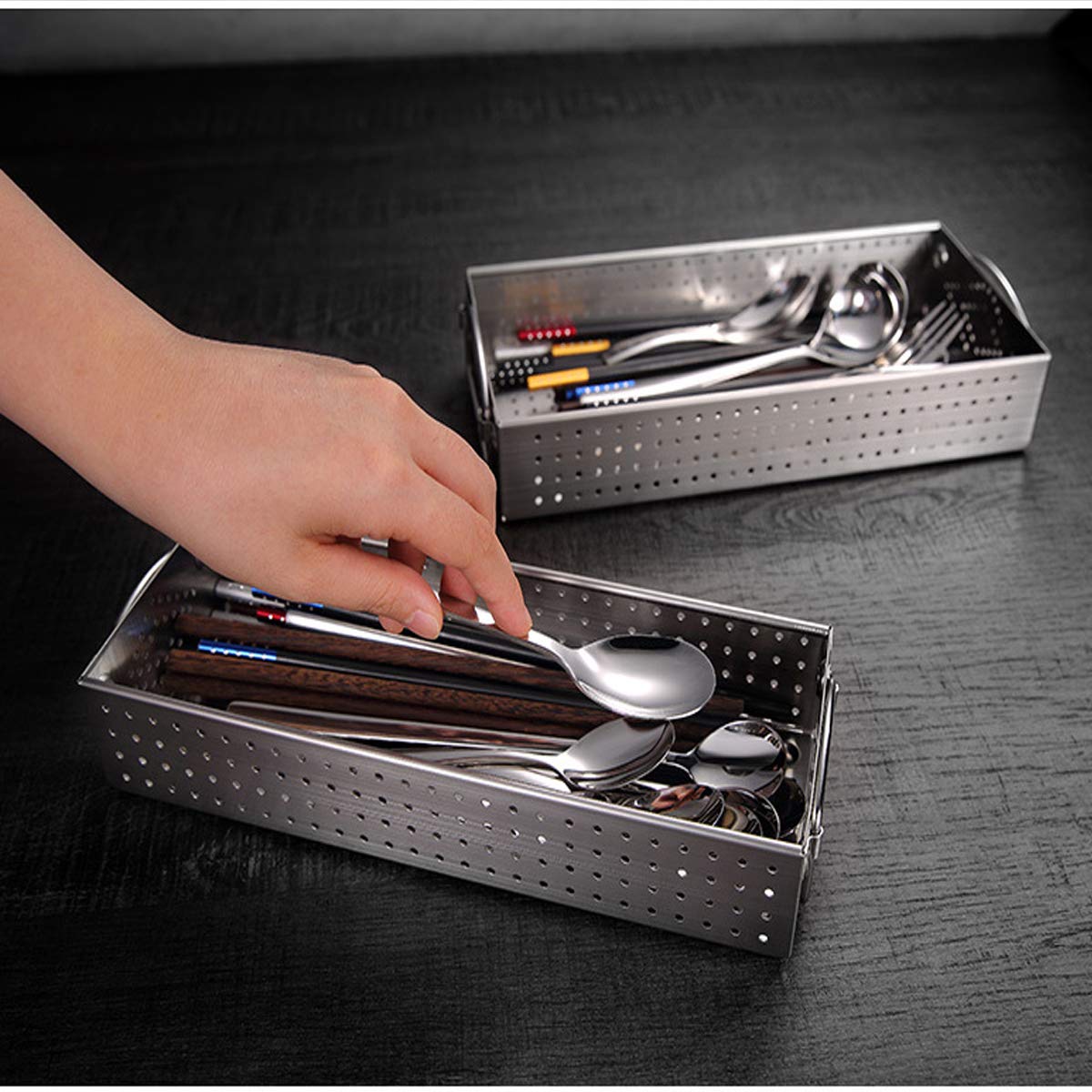 304 Stainless Steel Mesh Cutlery Tray - 12x5.5x2 Inch Kitchen Drawer Organizer for Utensils, Silverware & Flatware Storage | Perfect for Home, Restaurant & Office Use