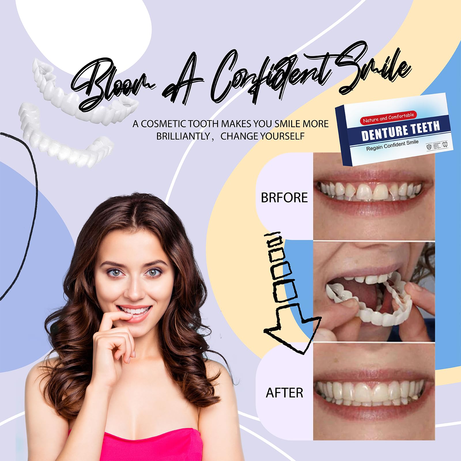6PCS Temporary Veneers for Women & Men - Natural & Comfortable Dental Veneers Kit for Smile Makeover, Whitening & Cosmetic Enhancement
