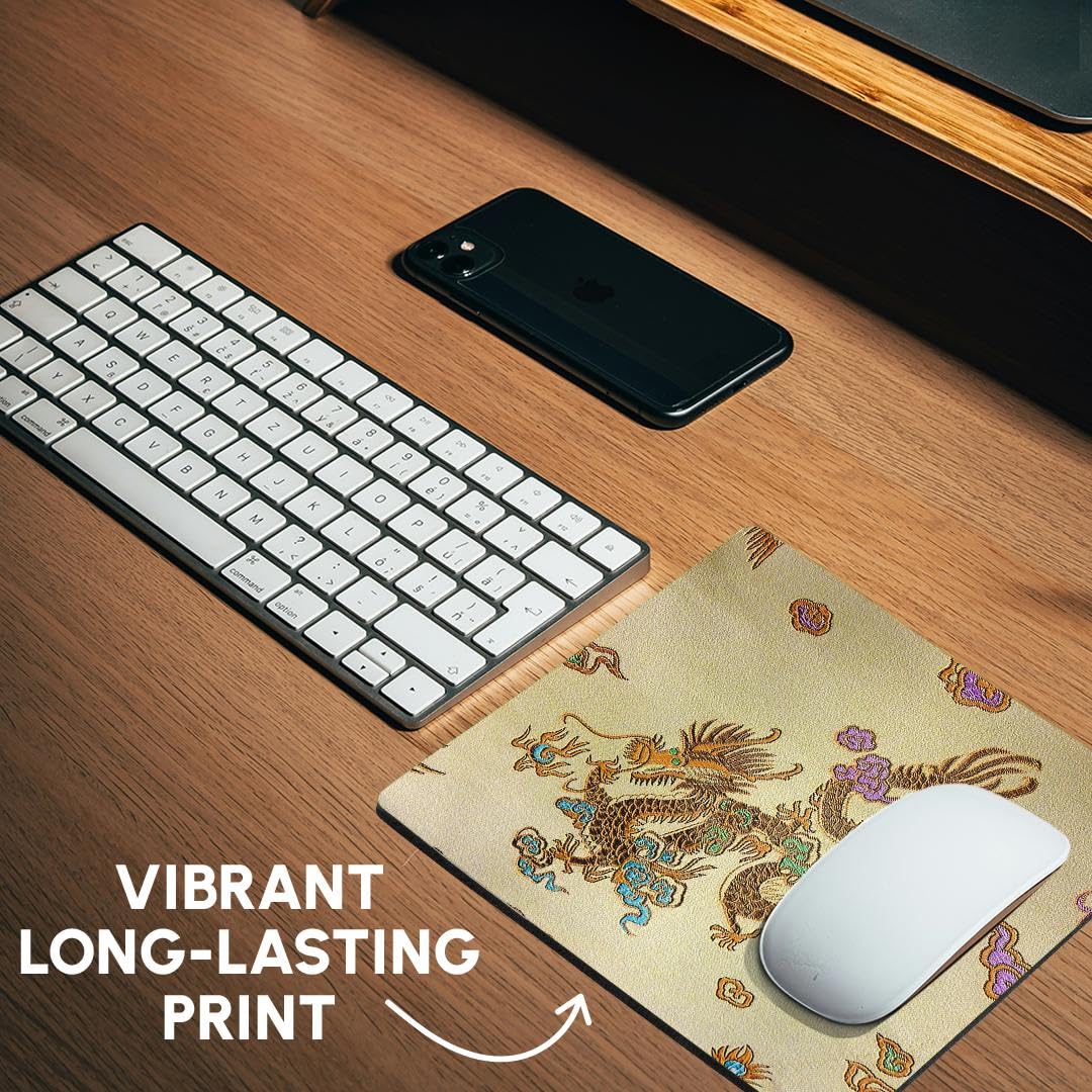 3D Rose Embroidered Chinese Dragon Mouse Pad - Non-Slip Gaming & Office Desk Mat for Computer, Laptop, Workstation - Perfect Gift for Gamers & Professionals
