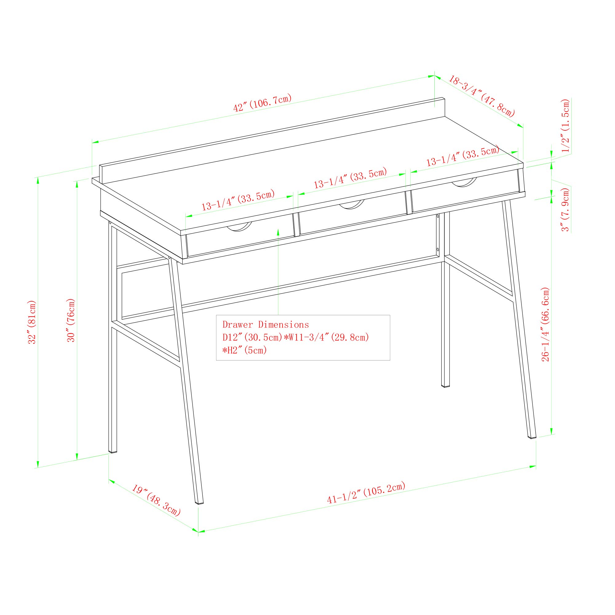 Walker Edison Eleanor 42 Inch Modern Angled Writing Desk with 3 Drawers - Grey Wash Finish for Home Office, Study Room, or Dormitory Workspace