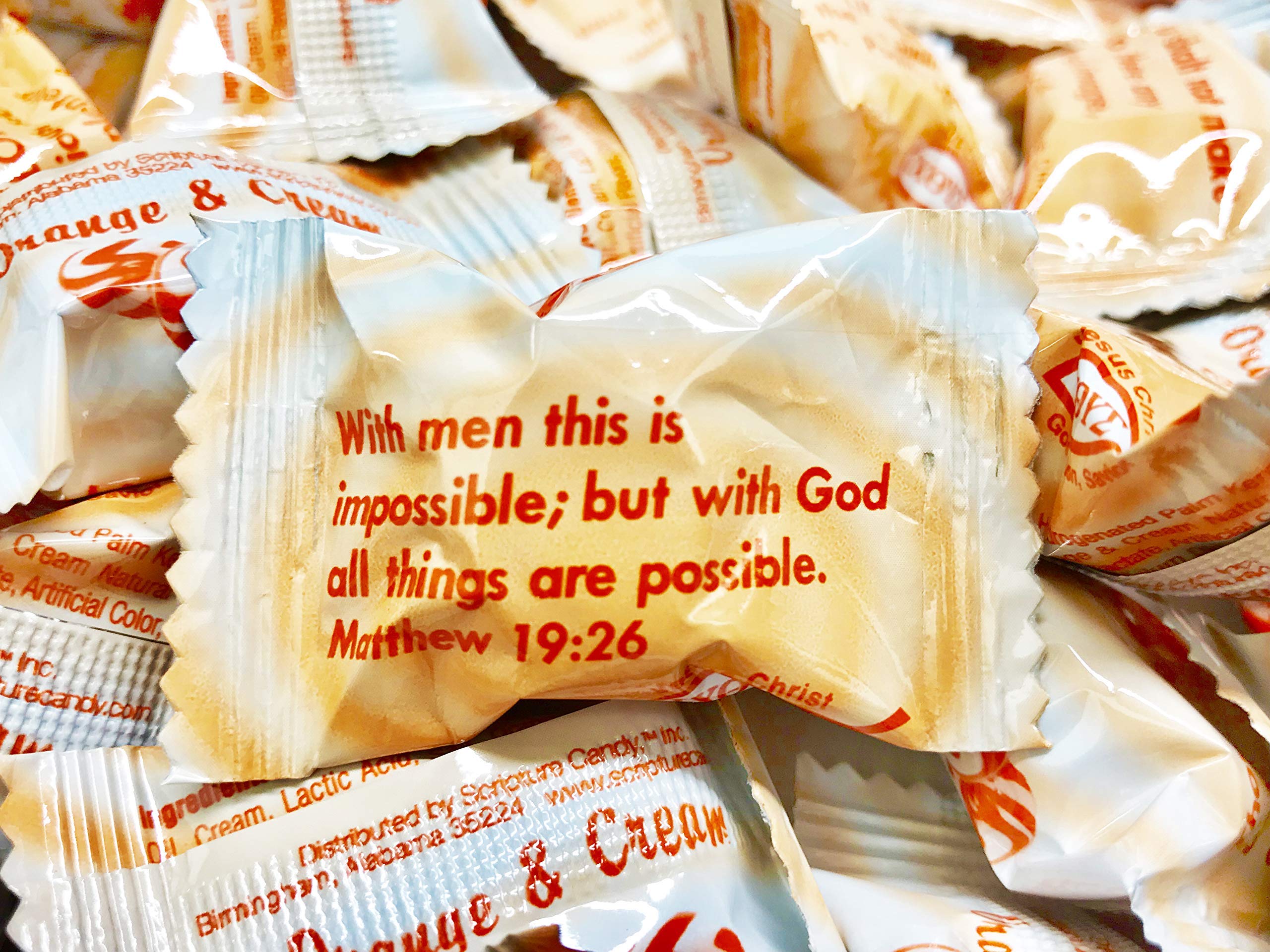 Scripture Candy - Orange & Cream Hard Candy 1 Pound Bag (75 Pieces) - Christian Gift, Bible Study Snack, Church Events & Family Gatherings