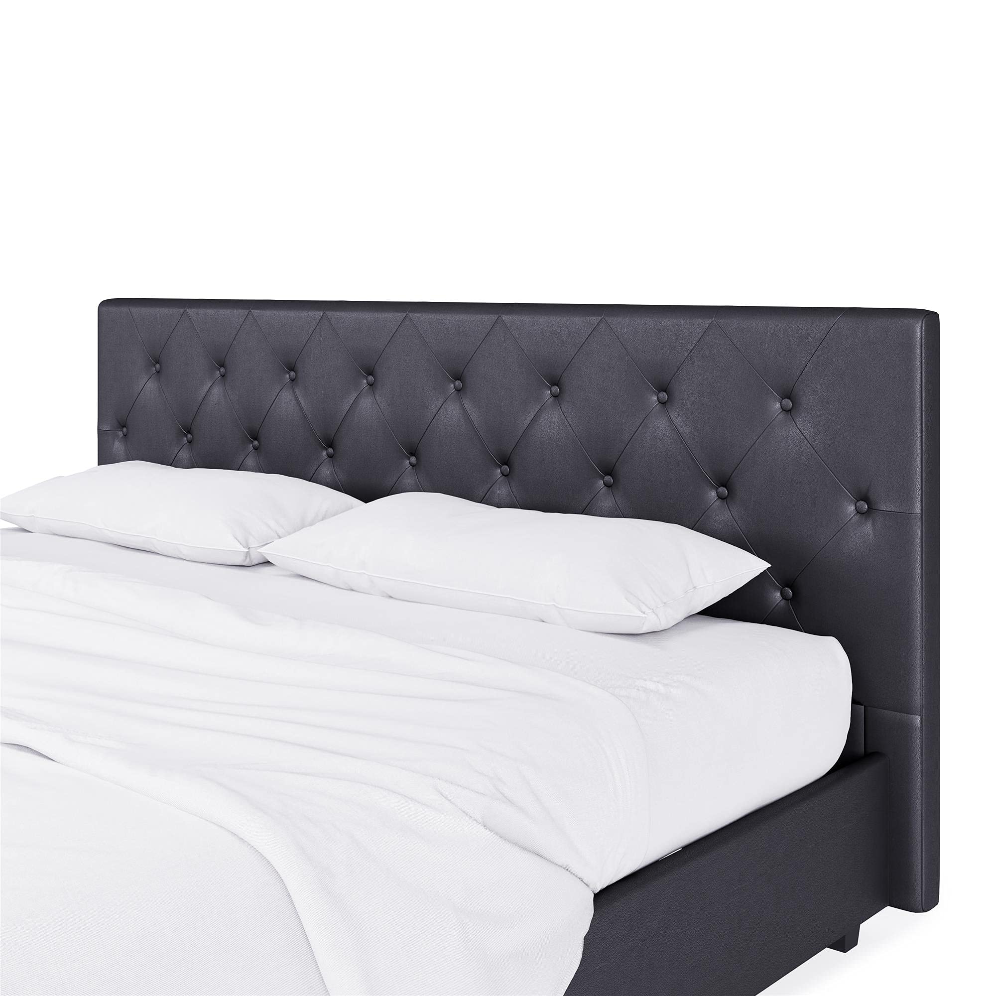 DHP Dakota King Size Upholstered Platform Bed with Diamond Button Tufted Headboard & Footboard - No Box Spring Needed - Gray Faux Leather - Perfect for Modern Bedrooms & Guest Rooms