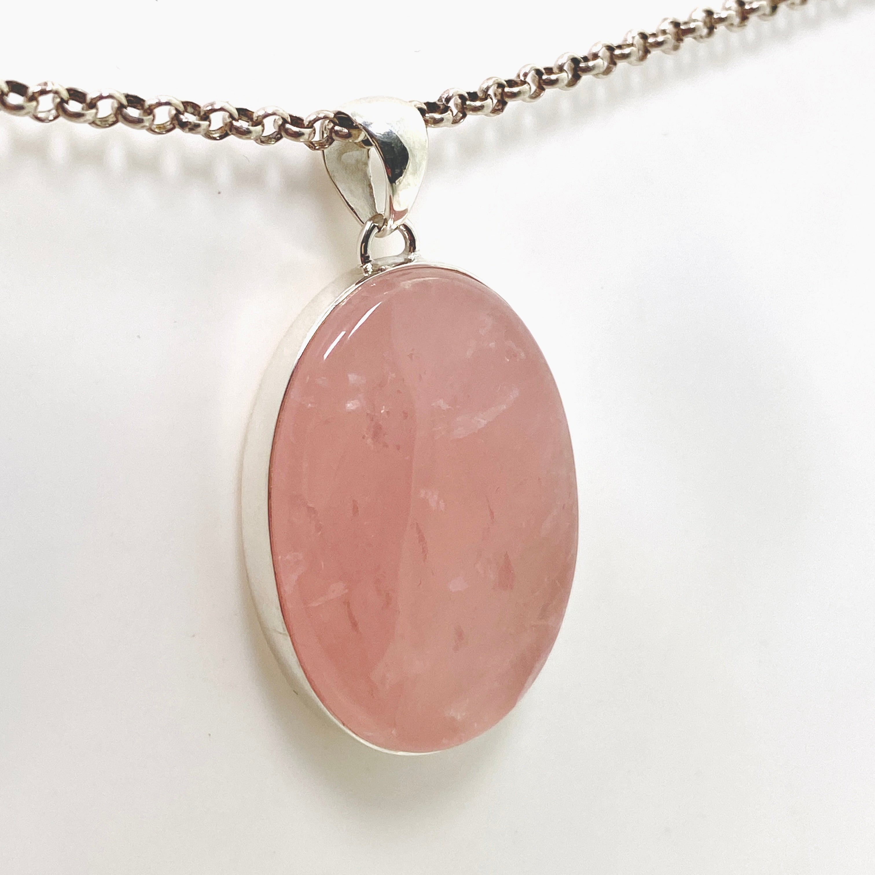 Natural Rose Quartz Oval Cabochon Pendant Necklace KPGJ4684 - Healing Crystal Jewelry for Women, Meditation & Energy Balance