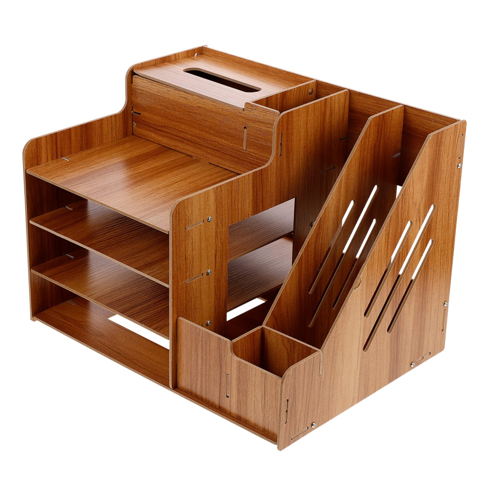 VORCOOL Wooden Desktop Organizer - File Document Storage Shelf, Tabletop Stationery Rack & Napkin Holder Stand for Pencils, Notepads & Office Supplies | Perfect for Home Office, Study Desk & Workspace Organization