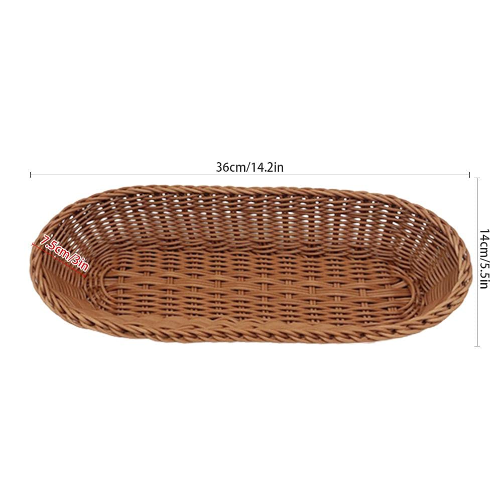 ICRPSTU Plastic Woven Bread Basket - Long Rattan Style Tabletop Serving Basket for Restaurants, Fruits, Vegetables, Bread Display | Perfect for Dining, Kitchen, Party Buffet & Home Decor