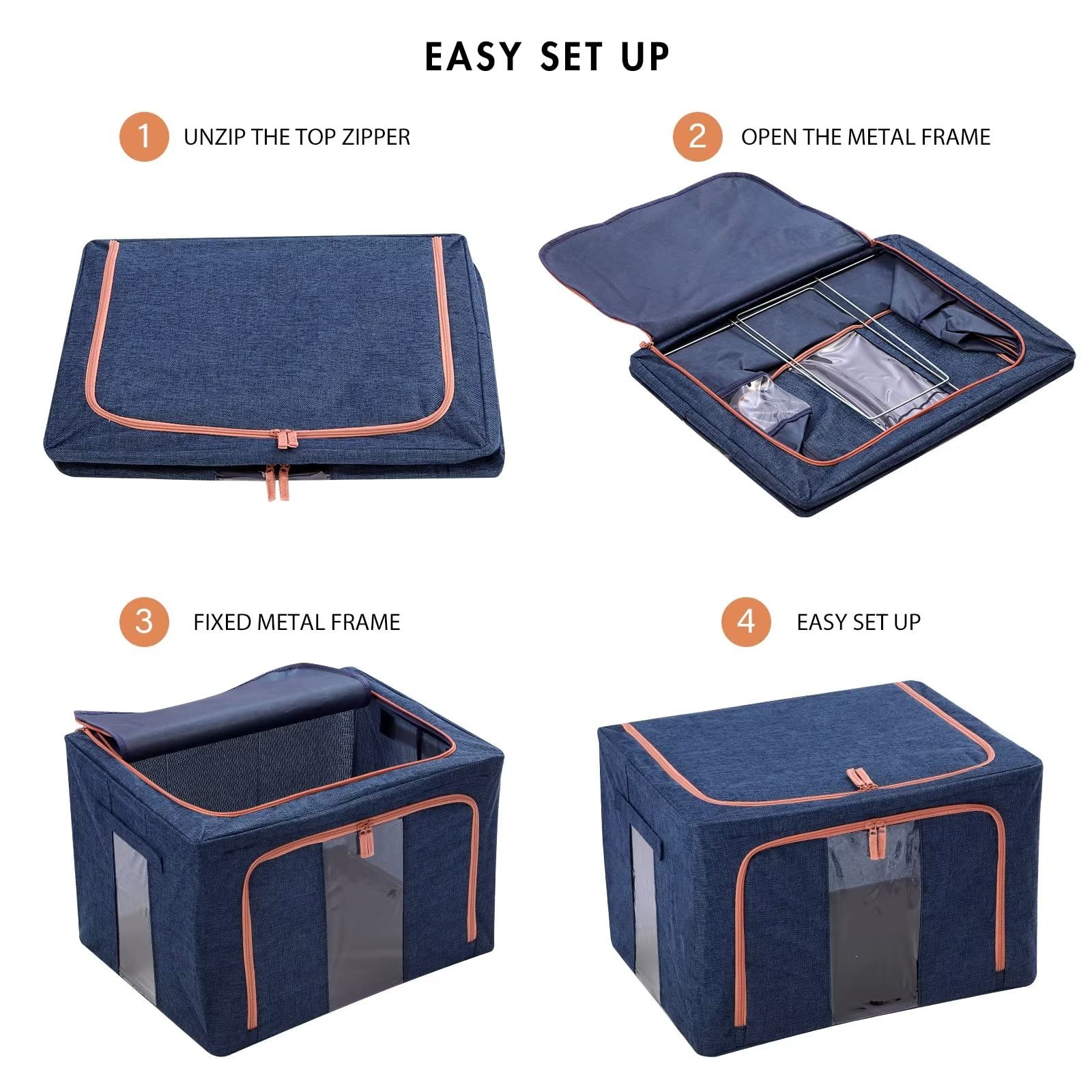 100L Large Cloth Storage Box - Foldable Closet Organizer for Clothes, Blankets & Toys | Space-Saving Wardrobe Storage Bags in Grey & Blue | Perfect for Bedroom, Closet & Travel Organization