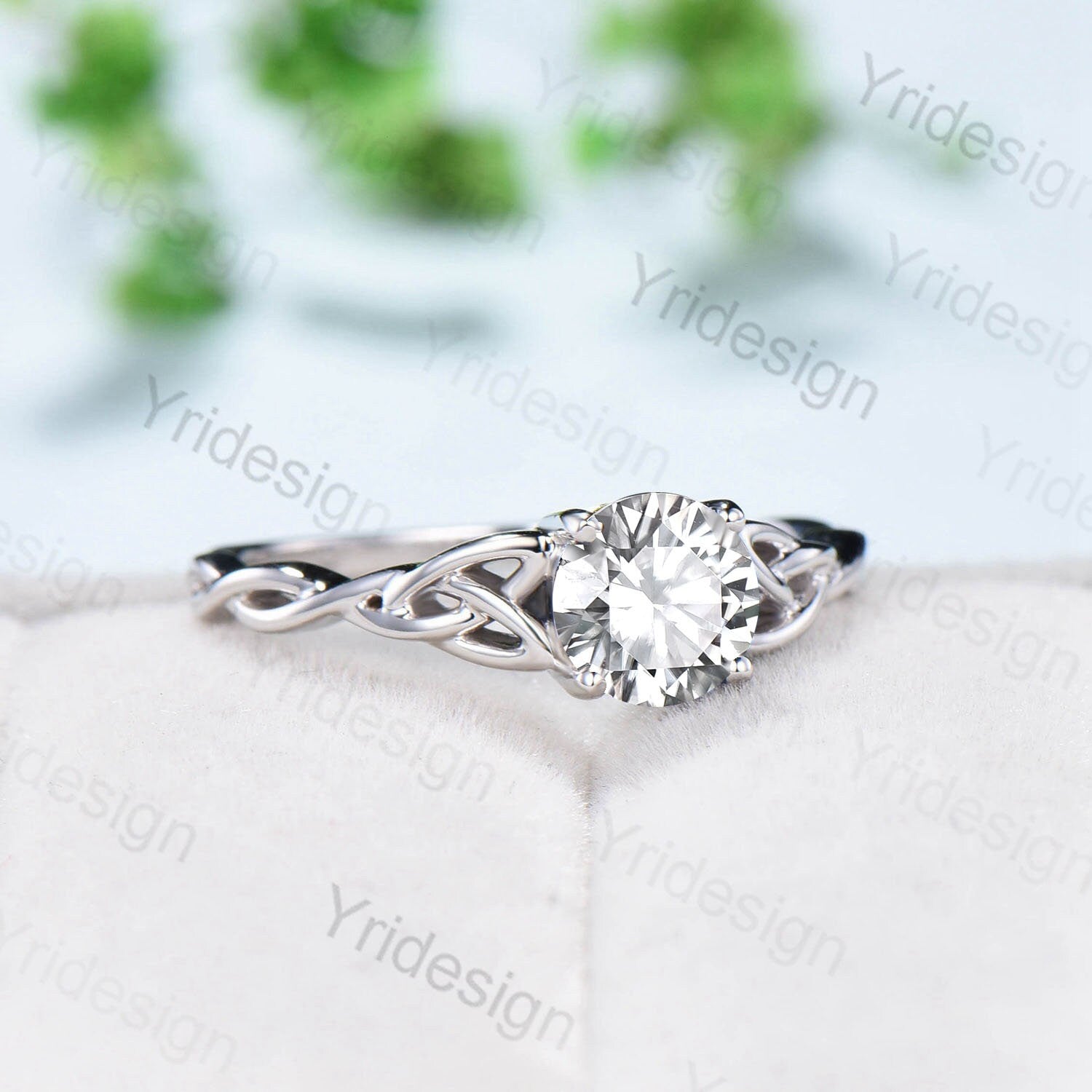 Celtic Love Moissanite Bridal Ring Set - 14K White Gold Elegant Twisted Norse Viking Wedding Band - Lab Grown Diamond Engagement Ring for Women - Handmade Jewelry Gift for Anniversary, Proposal & Special Occasions