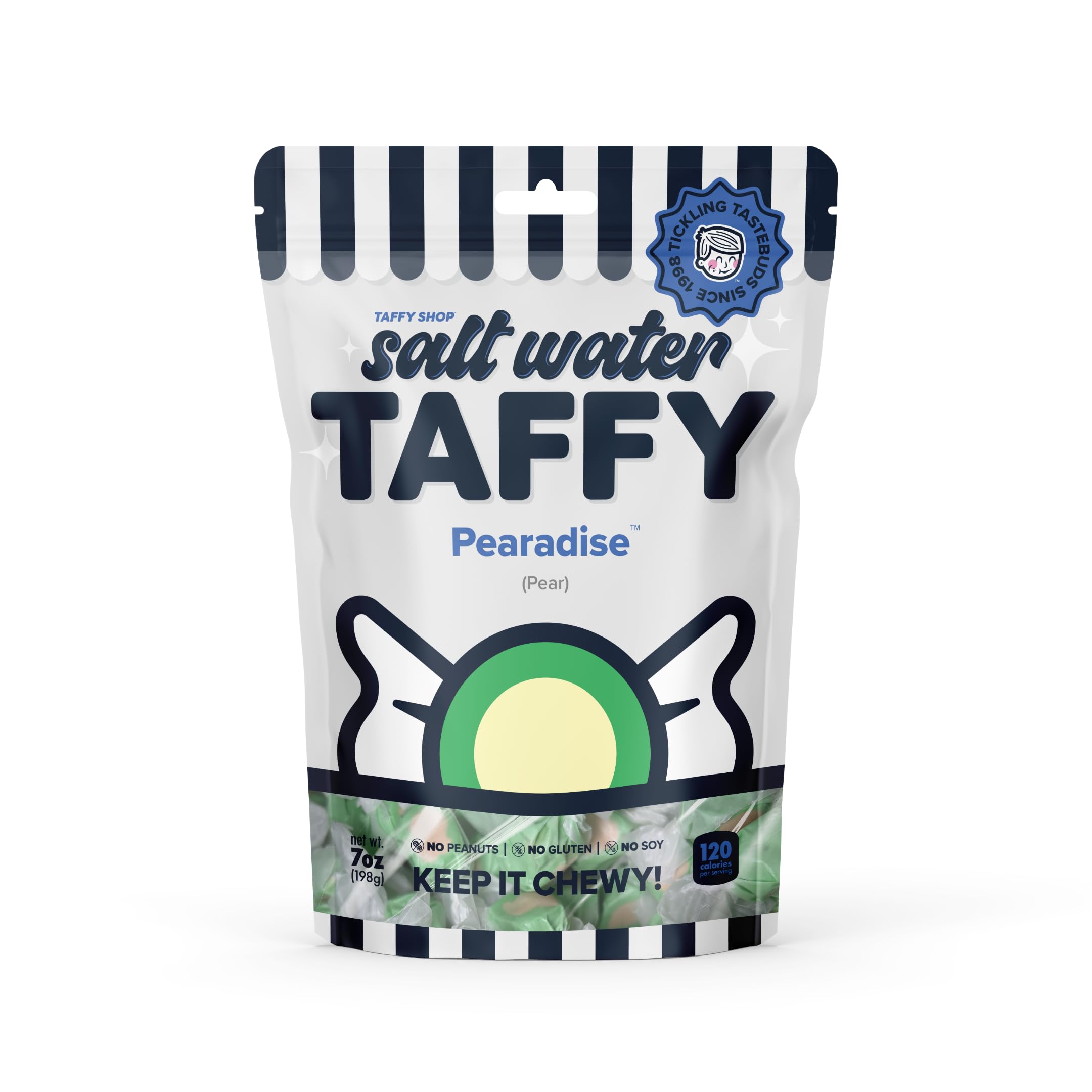 Pear Salt Water Taffy - Gourmet Soft Chewy Candy, Bulk Sweet Snack, Gluten-Free, 35 Individually Wrapped Pieces (7oz) - Perfect for Parties, Gift Baskets & Office Treats