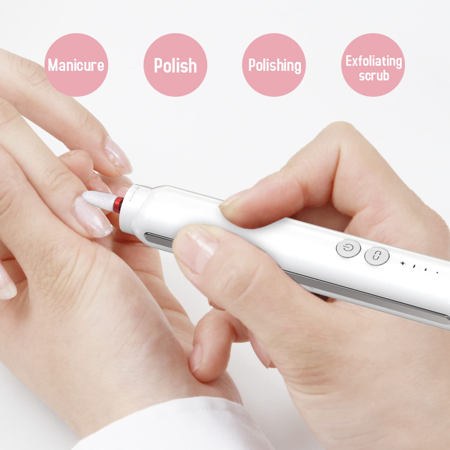 Professional Cordless Electric Nail Drill Kit - Rechargeable Nail File for Acrylic Nails, Portable Manicure Tool for Salon & Home DIY (White) | Perfect for Gel Polish Removal, Nail Art Design & At-Home Manicures