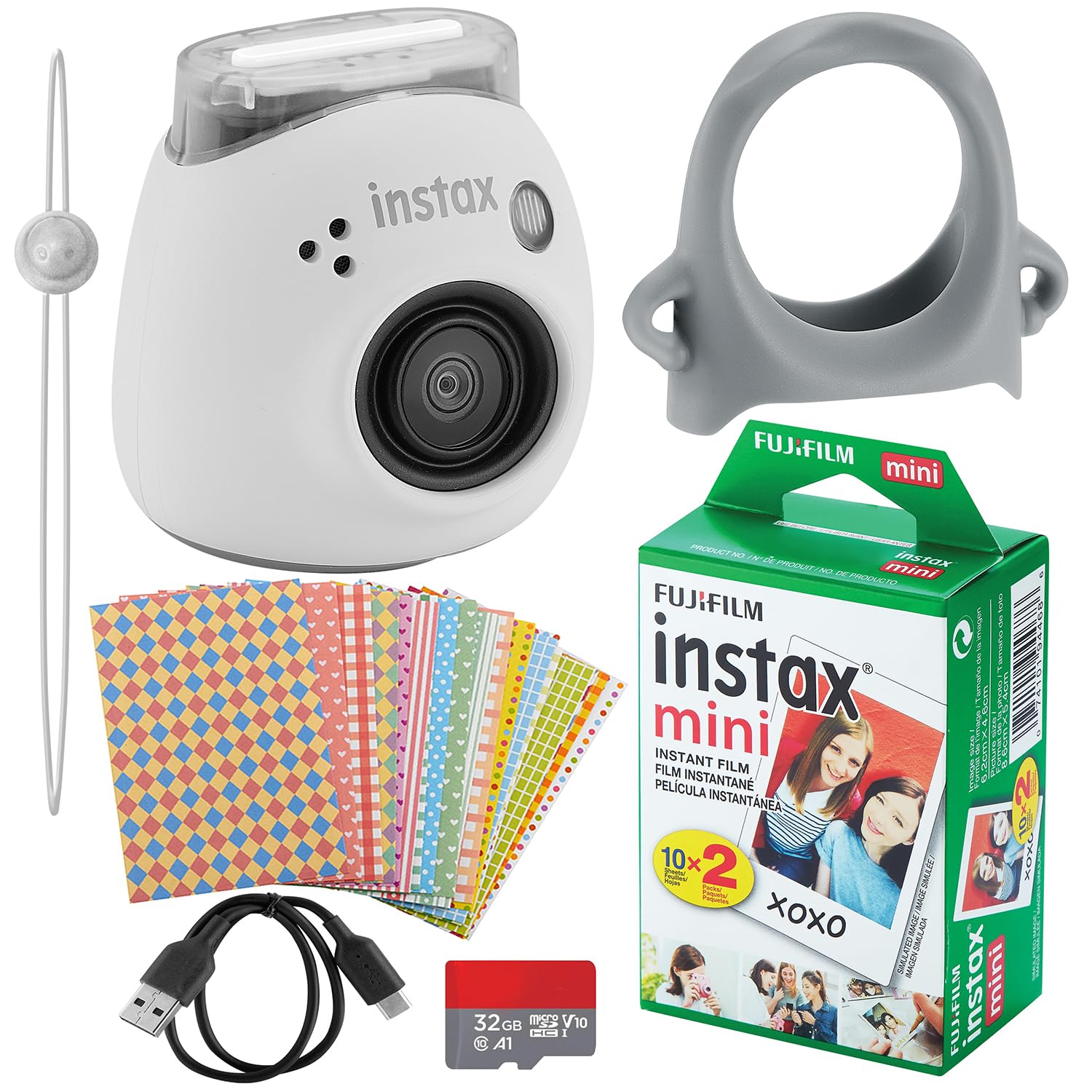 Fujifilm Instax Pal Digital Camera with 20 Mini Films - Includes Decorative Stickers, Camera Grip, USB Cable, Micro SD Card & Cleaning Cloth (Milky White) - Perfect for Travel, Parties & Instant Photography