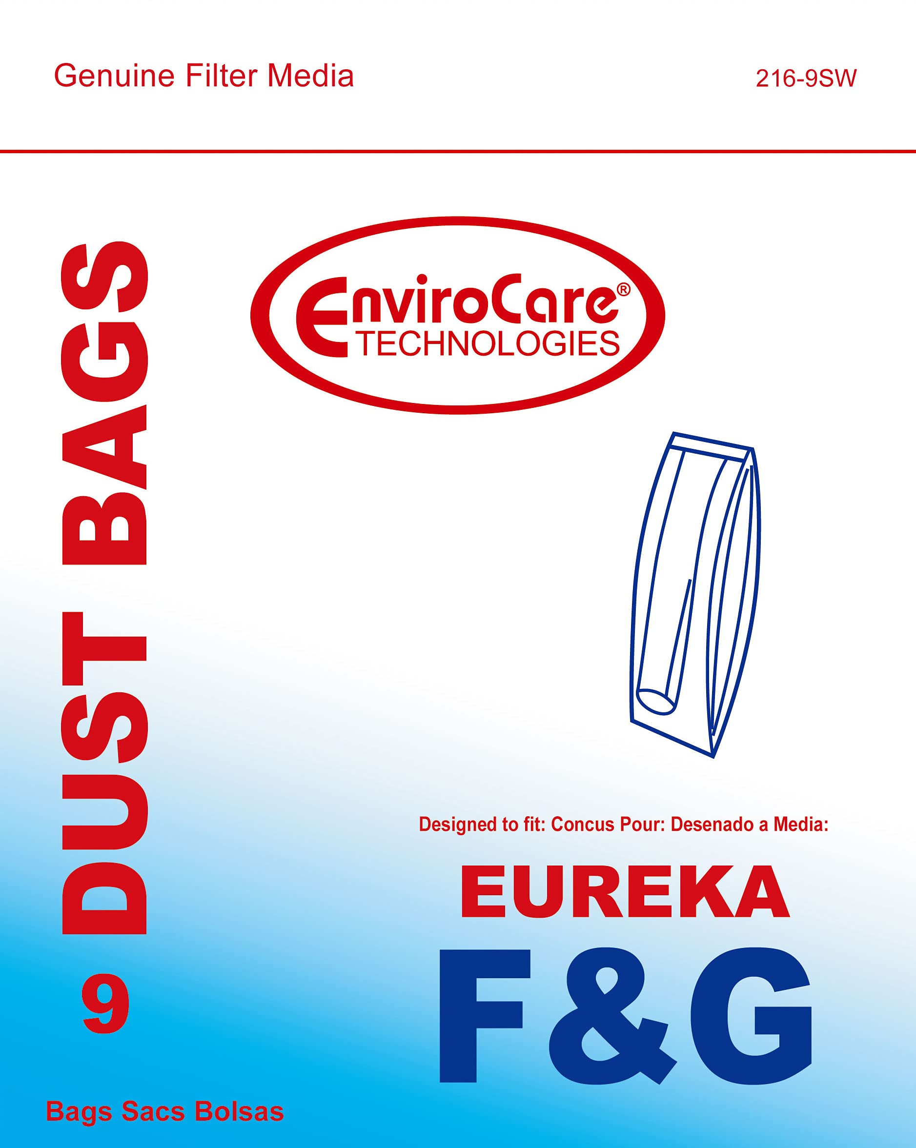 EnviroCare Premium Vacuum Cleaner Dust Bags - Compatible with Eureka F&G Upright Vacuums (9-Pack) | HEPA Filter Replacement for Pet Hair, Allergies & Deep Cleaning