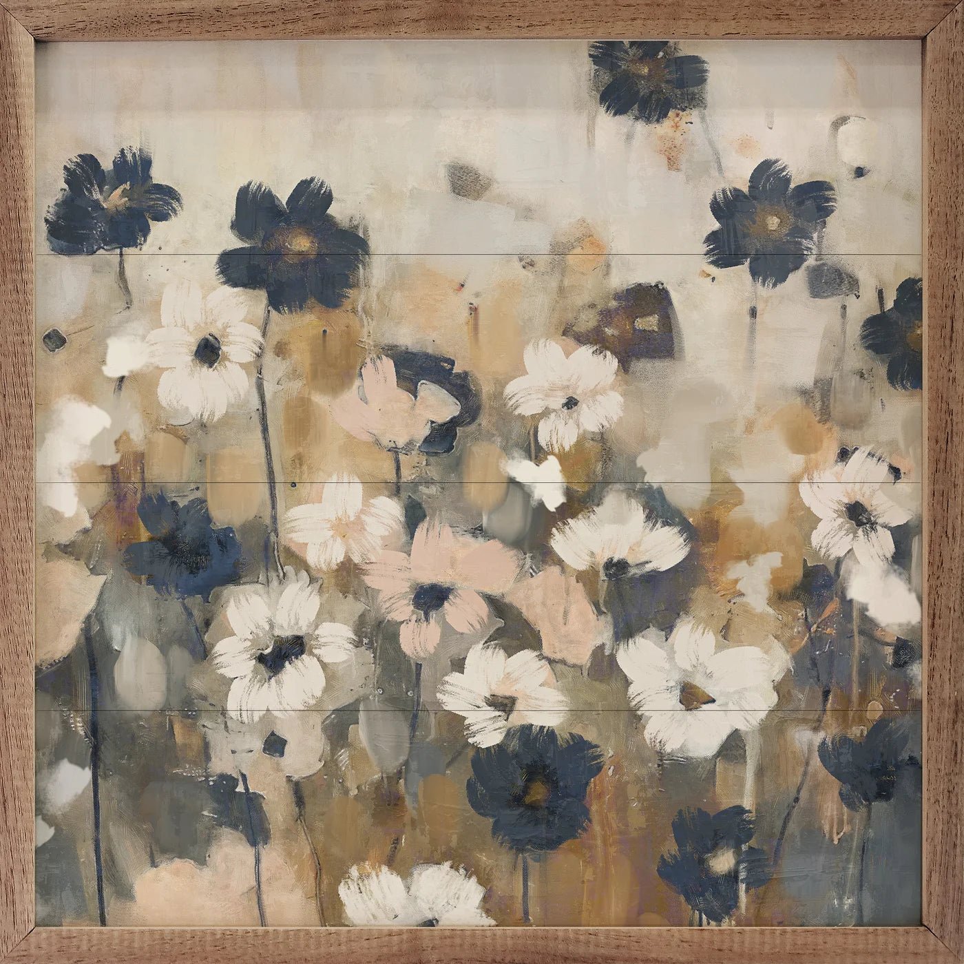 Nina Blue Wood Framed Print - Abstract Floral Art in Blue, Perfect for Living Room & Bedroom Wall Decor
