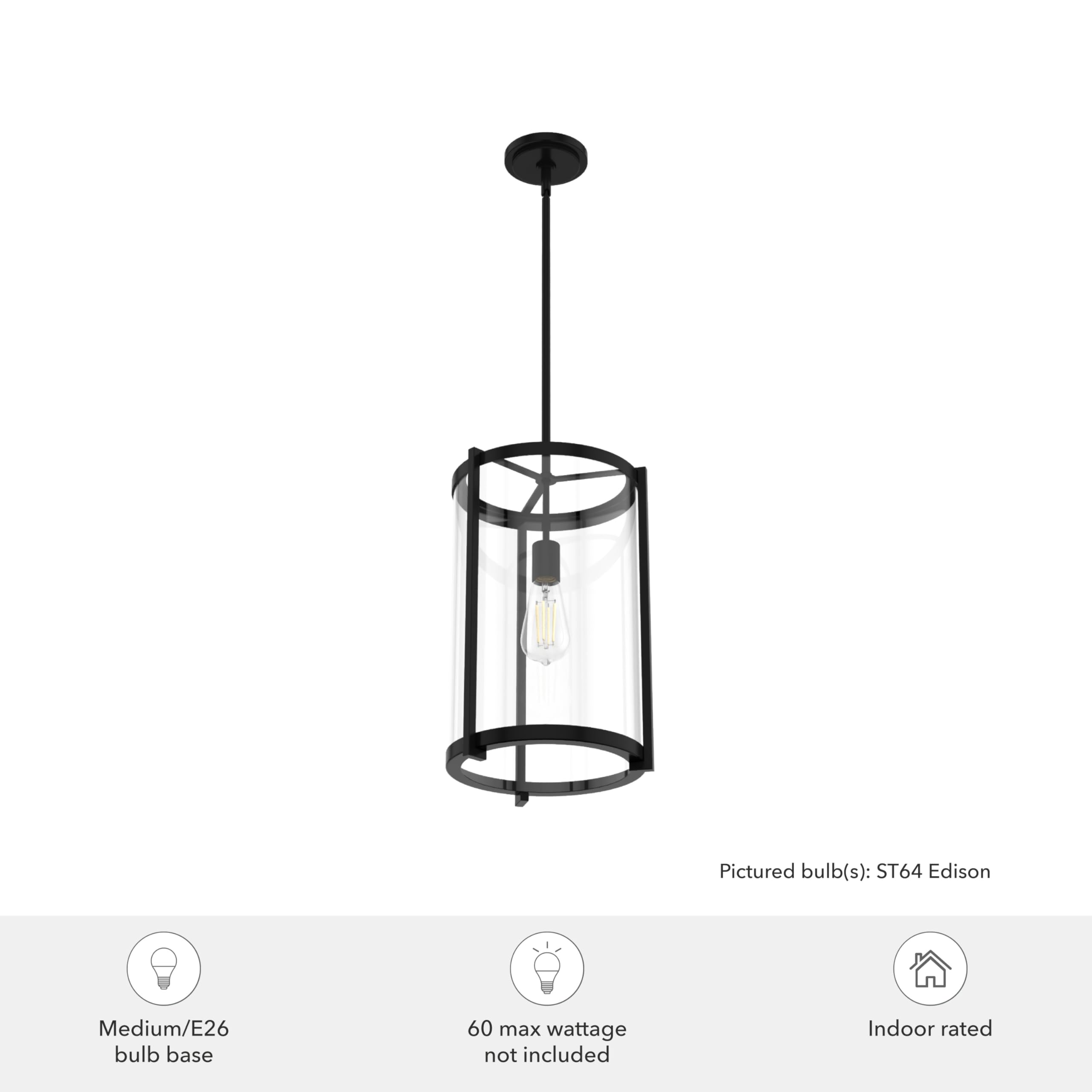 Hunter Fan Company 19123 Astwood Pendant Light in Matte Black - Modern Industrial Ceiling Fixture for Dining Room, Kitchen, or Living Room Lighting