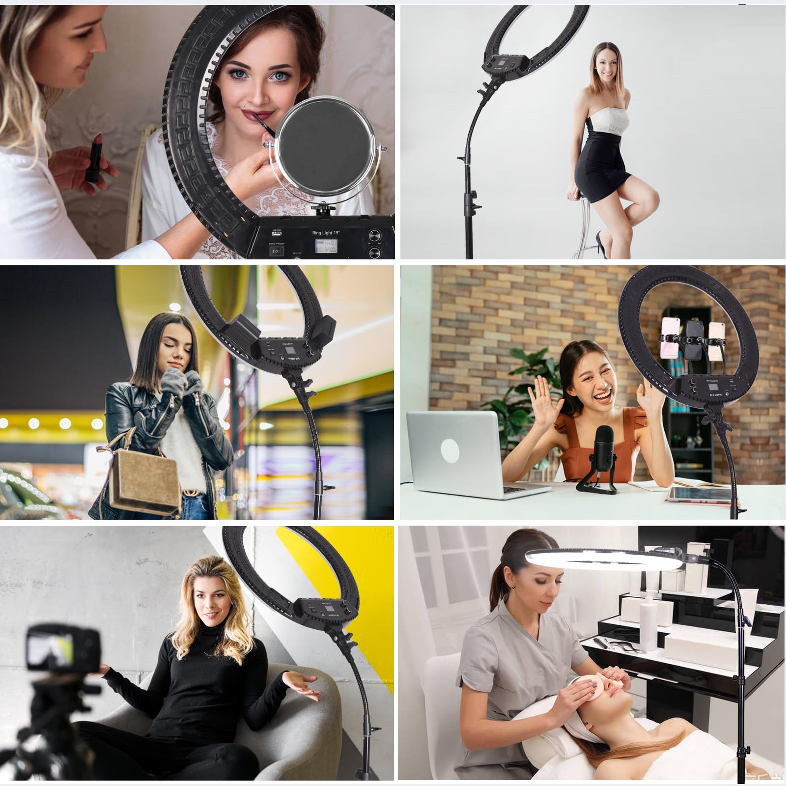 FEIFANTEAM 19-Inch LED Ring Light Kit with Phone Holder, LCD Display & Mirror - Professional Studio Lighting for YouTube Videos, Live Streaming, Vlogging, Makeup, Beauty Photography & TikTok Content Creation