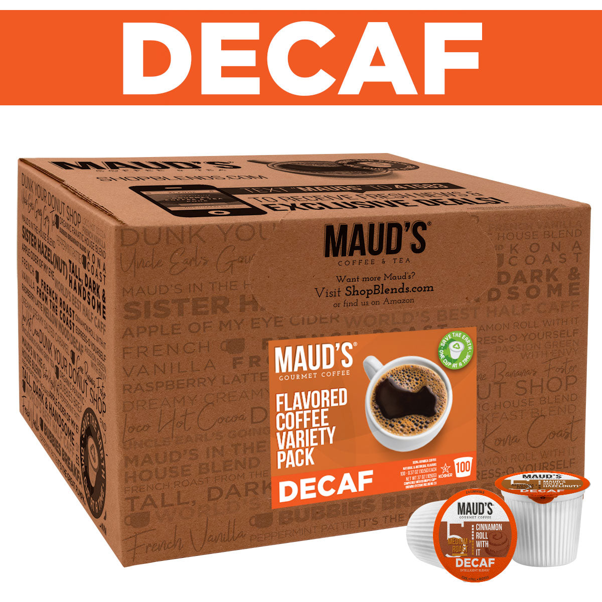 Decaf Flavored Coffee Pods Variety Pack (6 Blends) - Maud's Premium Decaffeinated Coffee Capsules for Keurig Machines | Perfect for Home, Office & Gifting