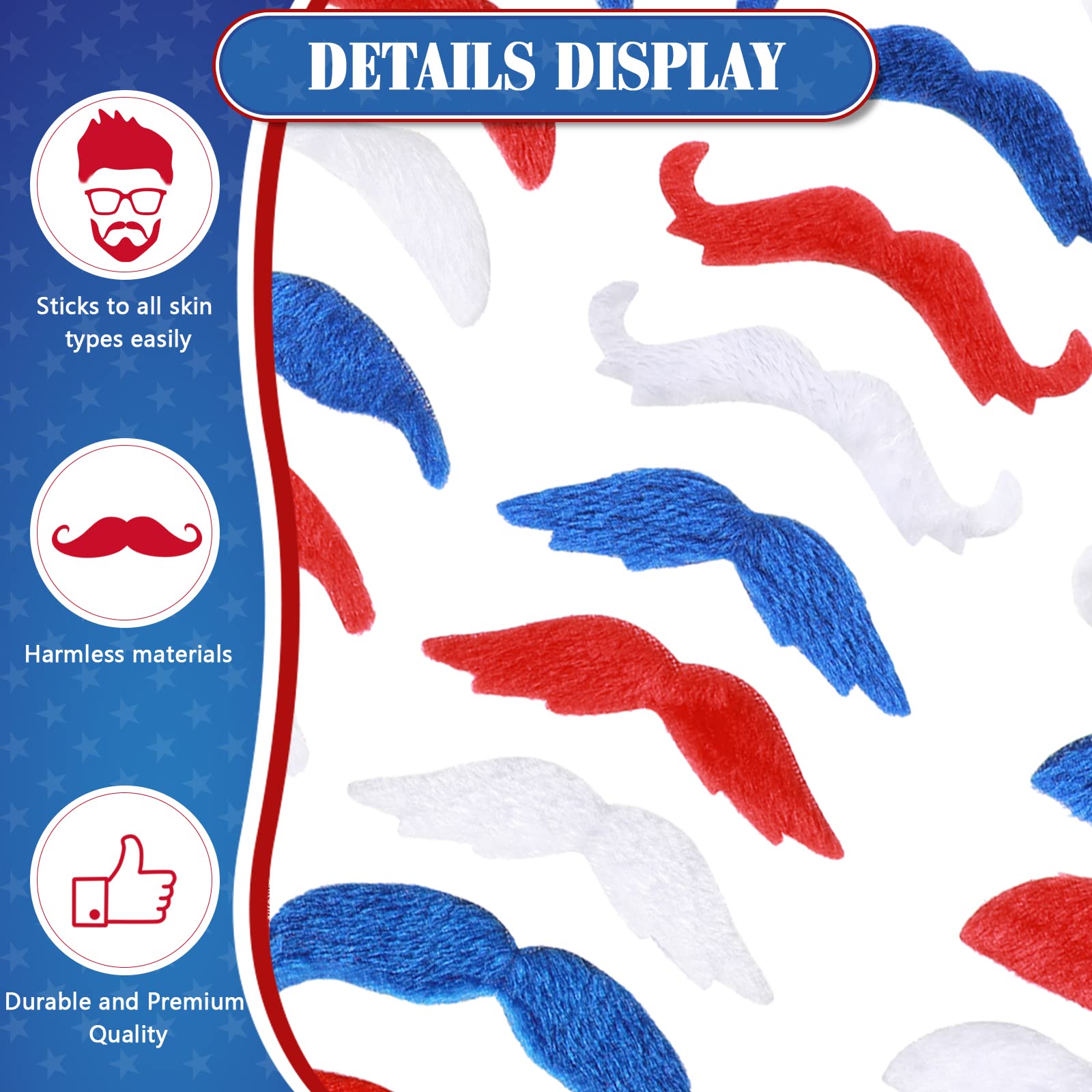48 Pieces Self-Adhesive Fake Mustaches - Novelty Costume Mustaches for Halloween, Masquerade Parties & Fiesta Events - Perfect for Cosplay, Dress-Up & Themed Celebrations