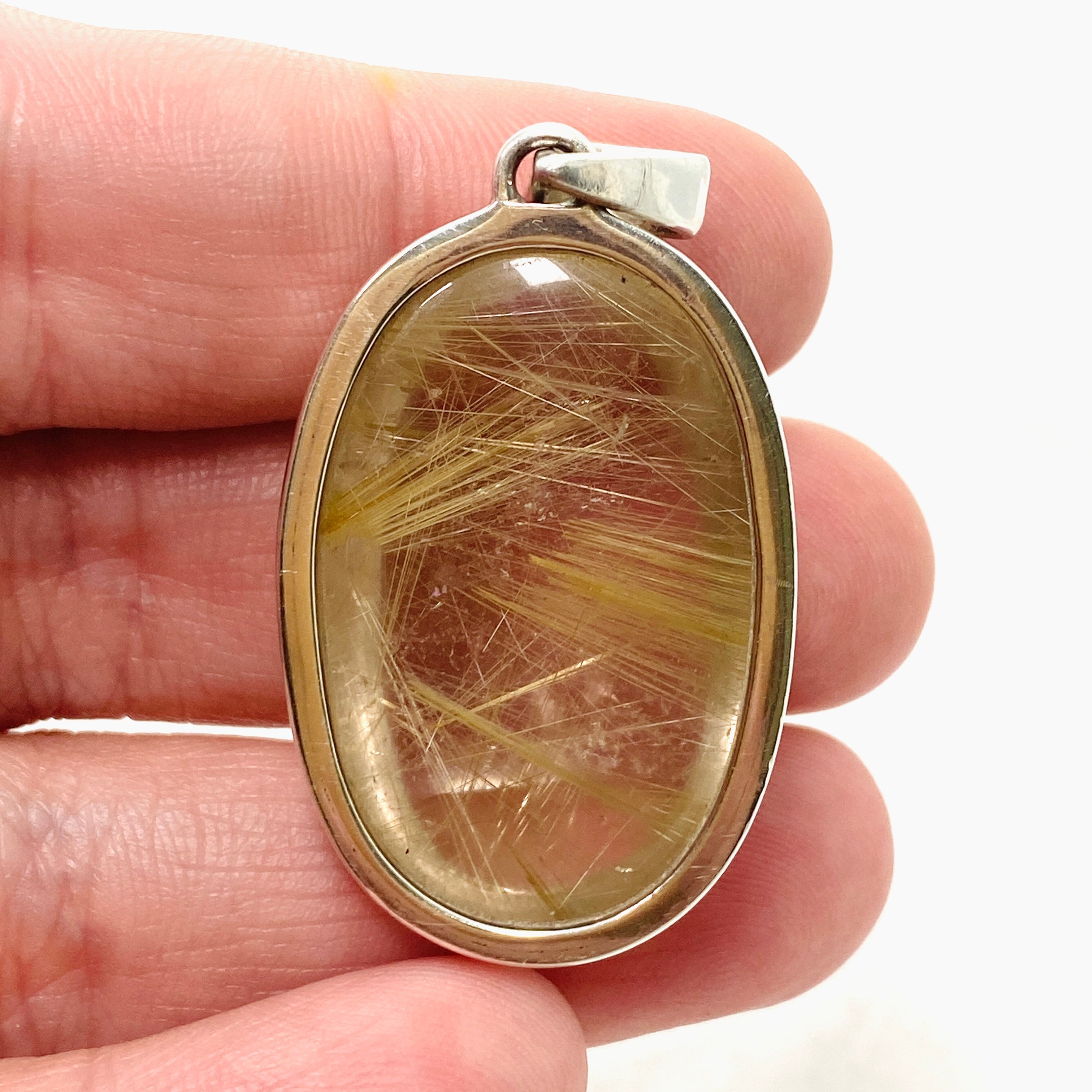 Natural Rutilated Quartz Oval Cabochon Pendant - 925 Sterling Silver Jewelry PPGJ835 for Women's Fashion & Spiritual Healing