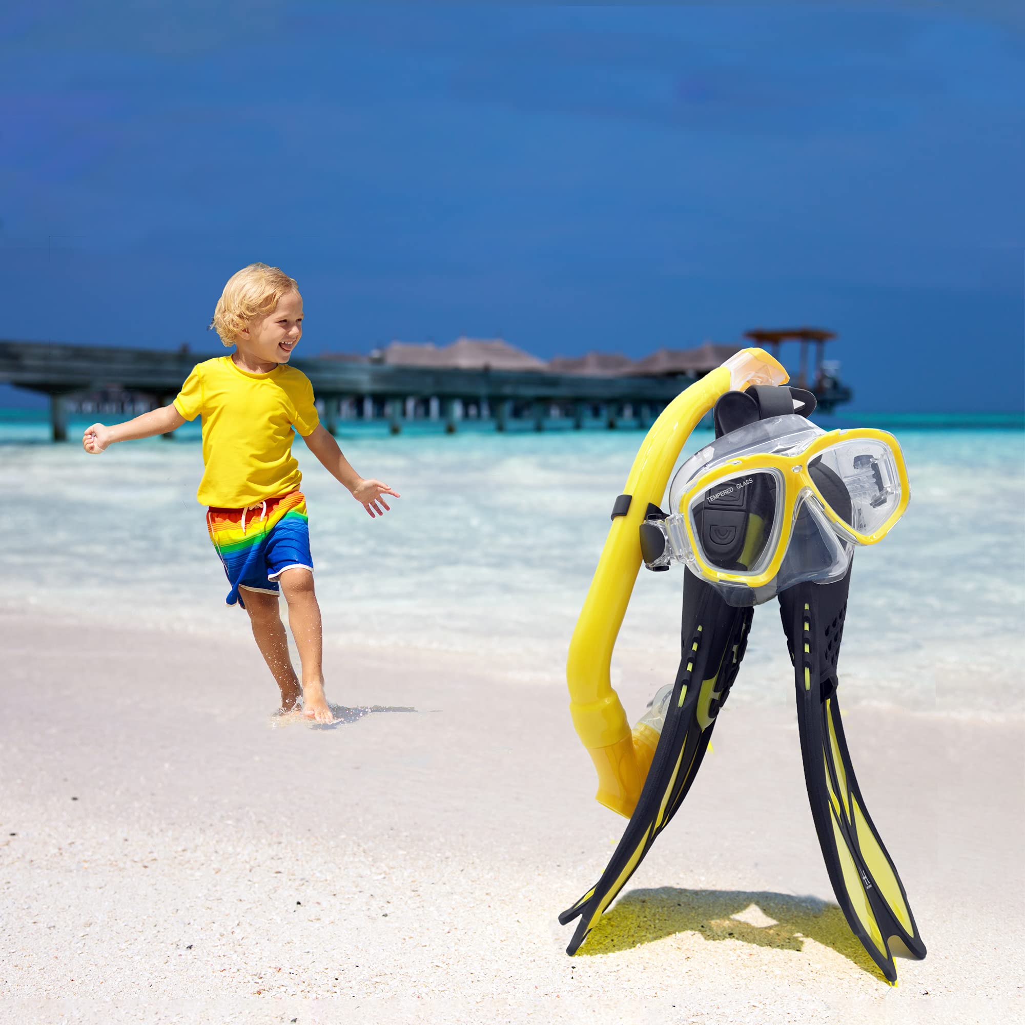Kids Snorkel Set - Diving Mask, Adjustable Swim Fins & Anti-Fog Snorkel Gear with Mesh Bag | Perfect for Pool, Beach & Ocean Snorkeling Adventures | Youth Swimming & Diving Equipment for Boys & Girls