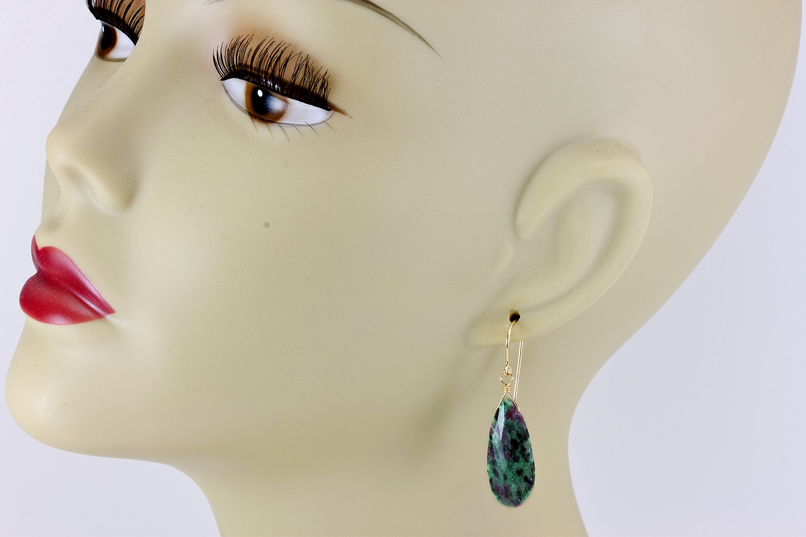 Zoisite Red Ruby Anyolite Earrings - Long Faceted Teardrop Dangle Earrings for Women | Elegant Jewelry for Parties, Weddings & Special Occasions