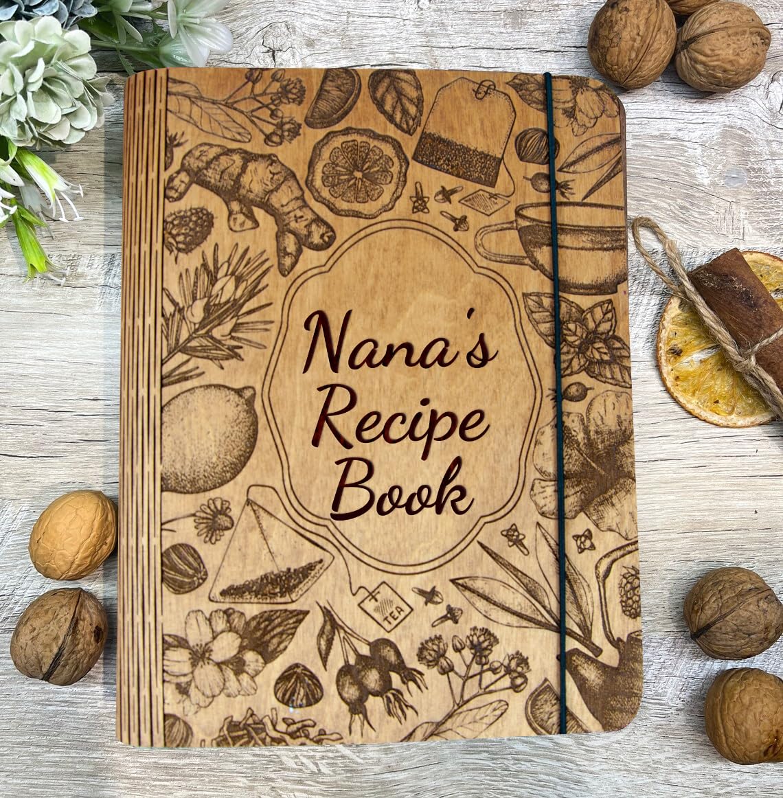 Personalized Wooden Recipe Book Binder - Custom Family Cookbook Journal with Wooden Cover, A4 Sketchbook Notebook for Writing Recipes - Perfect Mother's Day & Christmas Gift Ideas for Home Chefs & Food Lovers