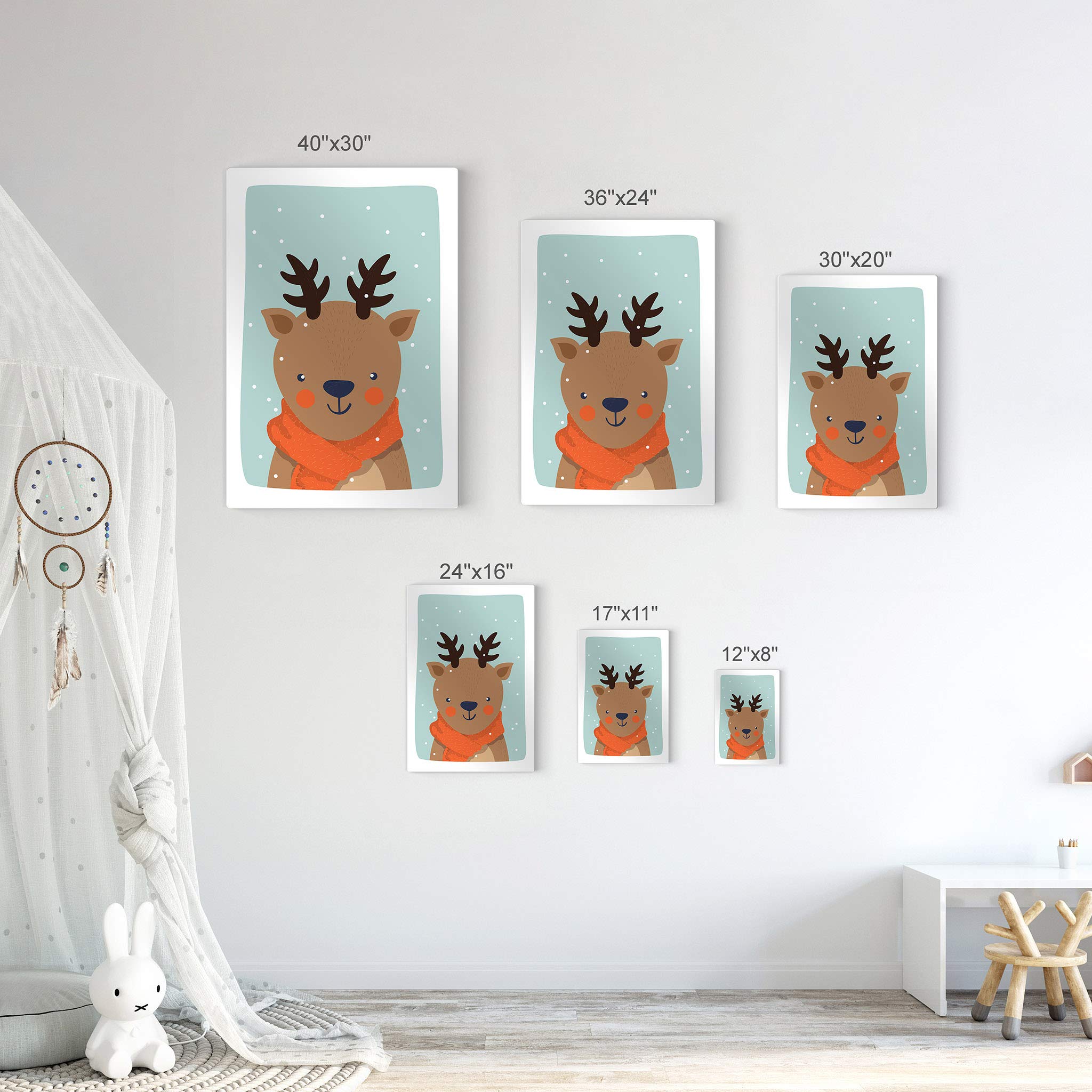 Smile Art Design Cute Deer Winter Theme Metal Print - Turquoise Background Wall Art for Kids Room, Nursery & Baby Room Decor (12x8 Inches, Made in USA) - Perfect for Children's Bedrooms, Playrooms & Gift Ideas