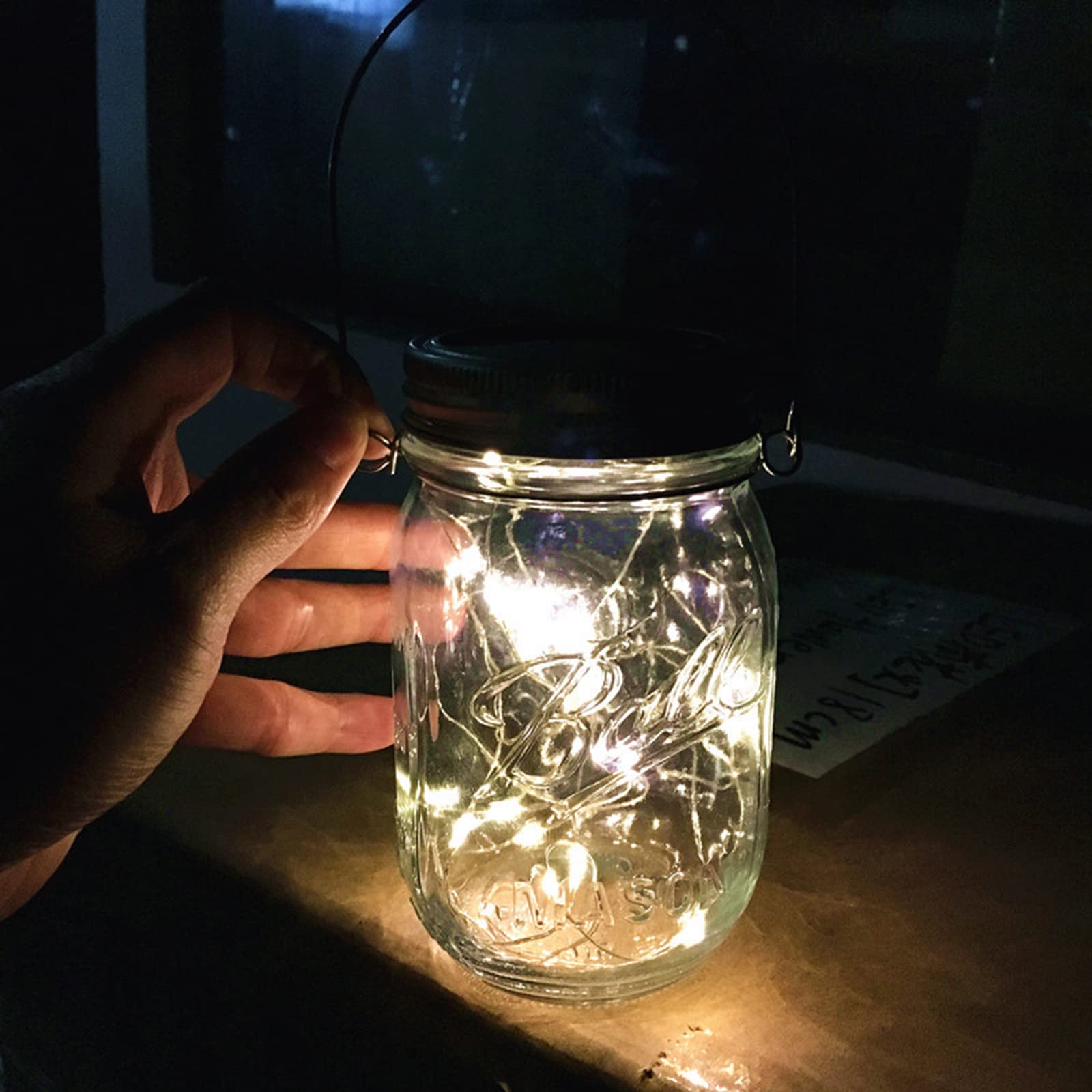JIAOXIASM 20 LED Solar Mason Jar Lights Outdoor - Waterproof Solar Fairy String Lights with Hangers for Regular Mouth Jars, Warm White - Perfect for Garden, Patio, Backyard, Wedding & Party Decorations