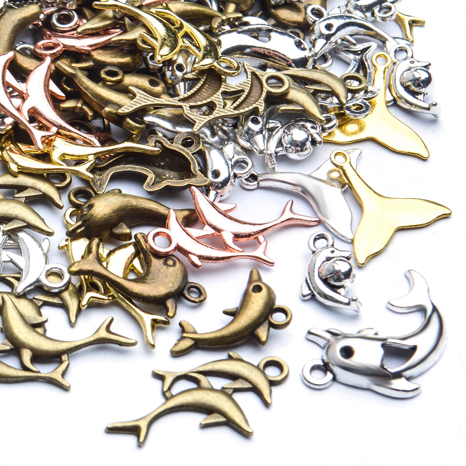 100g Mixed Style Dolphin Charms for Jewelry Making - DIY Pendants for Earrings, Bracelets & Necklaces - Perfect for Crafting, Gifts and Beach-Themed Accessories