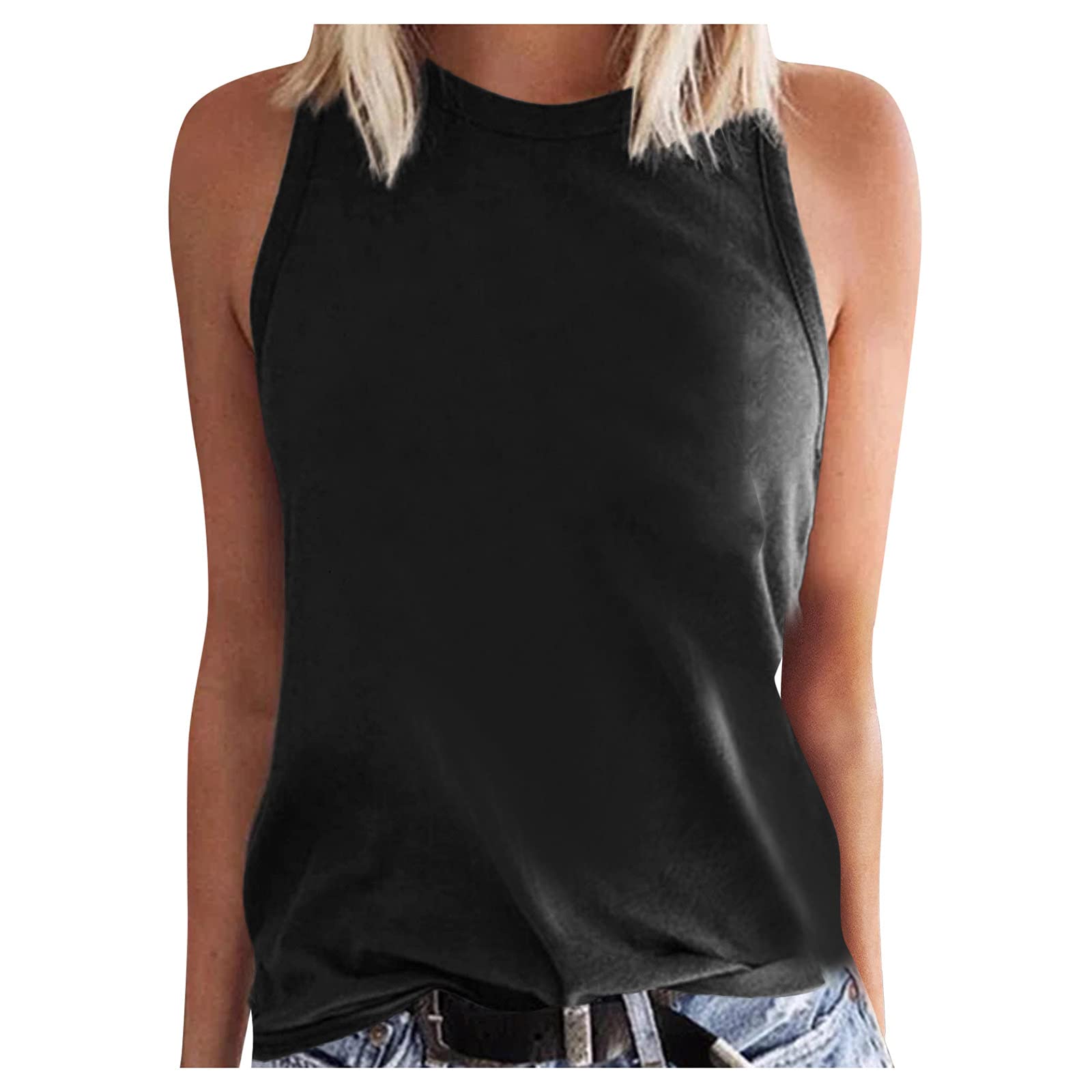 MOOKO Women's Workout Tank Tops - Athletic Sleeveless High Neck Loose Fit Crop Top for Yoga, Running & Summer Casual Wear