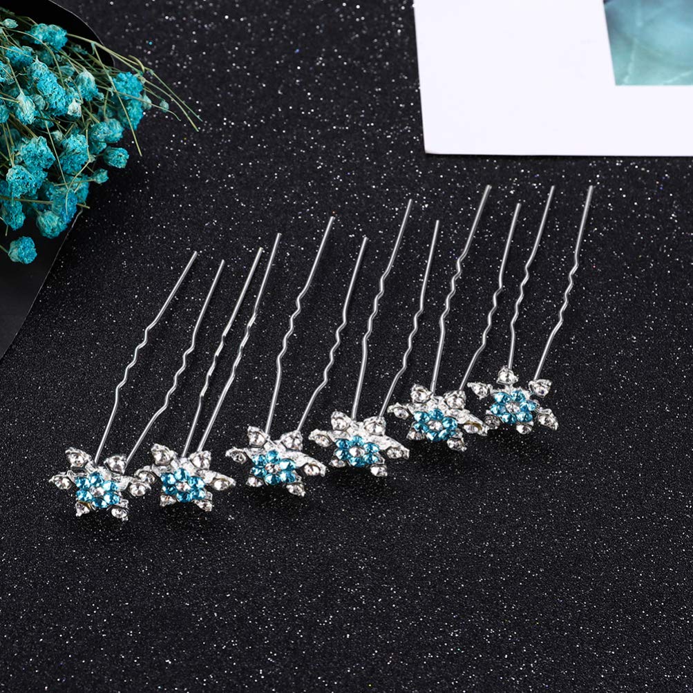12pcs Snowflake Hair Pins for Women - Crystal Rhinestone U-Shaped Hair Clips & Barrettes - Elegant Christmas Wedding Bridal Hair Accessories for Women & Girls (Blue) | Perfect for Bridal Parties, Holiday Events & Special Occasions