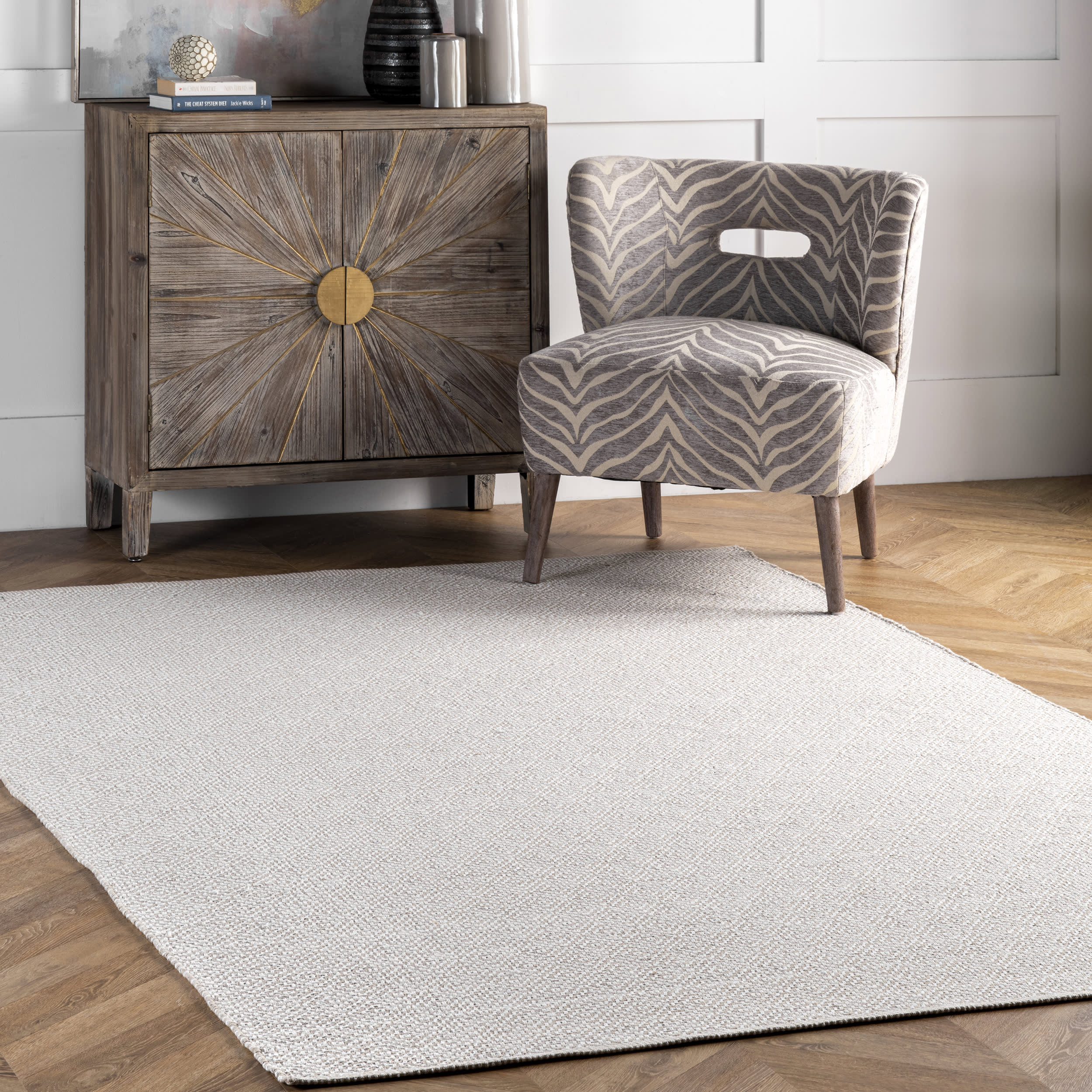 Premium Diamond Cotton Check Flatwoven Rug - Soft & Durable Beige Area Rug for Living Room, Bedroom, or Office Decor