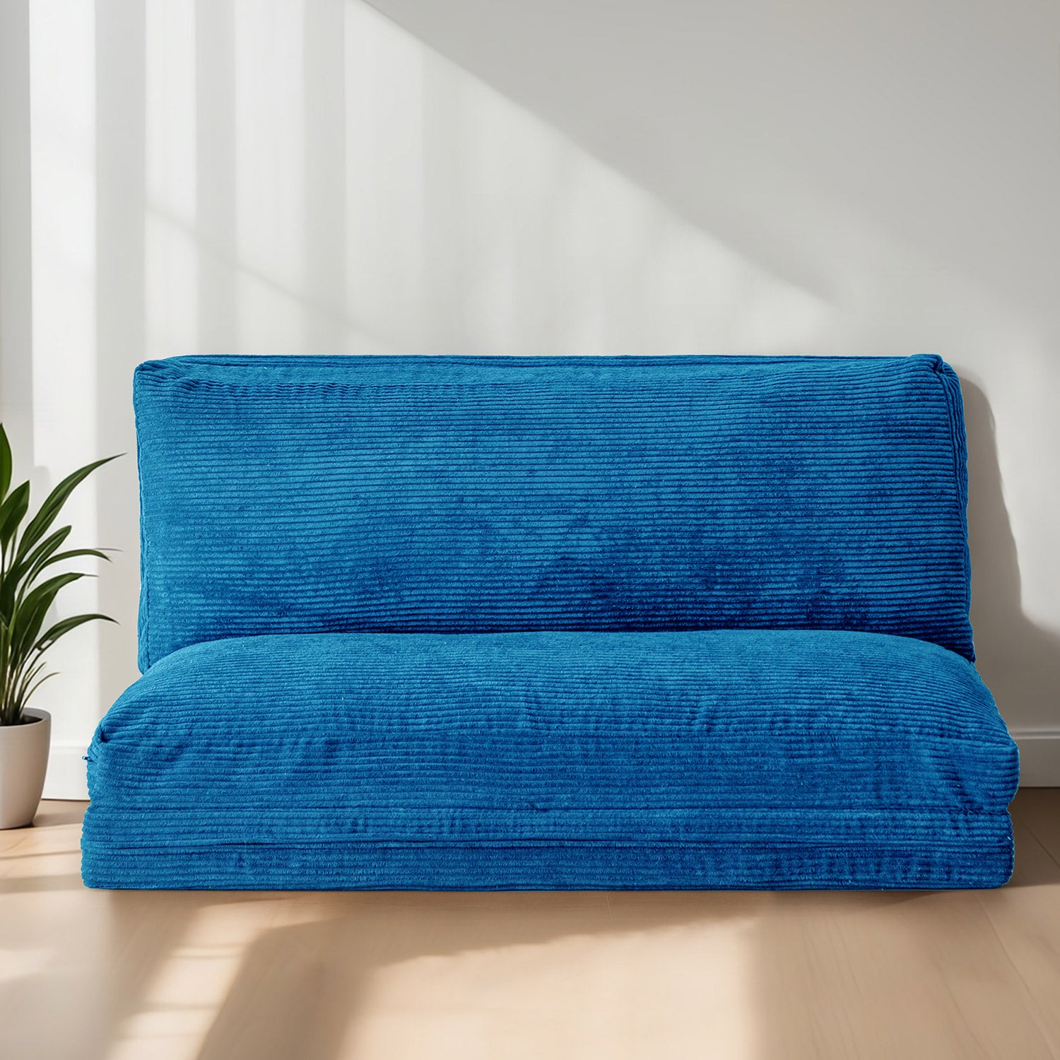 MAXYOYO Corduroy Bean Bag Folding Sofa Bed - Washable Blue Floor Sofa for Living Room, Bedroom & Dorm | Portable Lounge Chair for Relaxing, Reading & Gaming