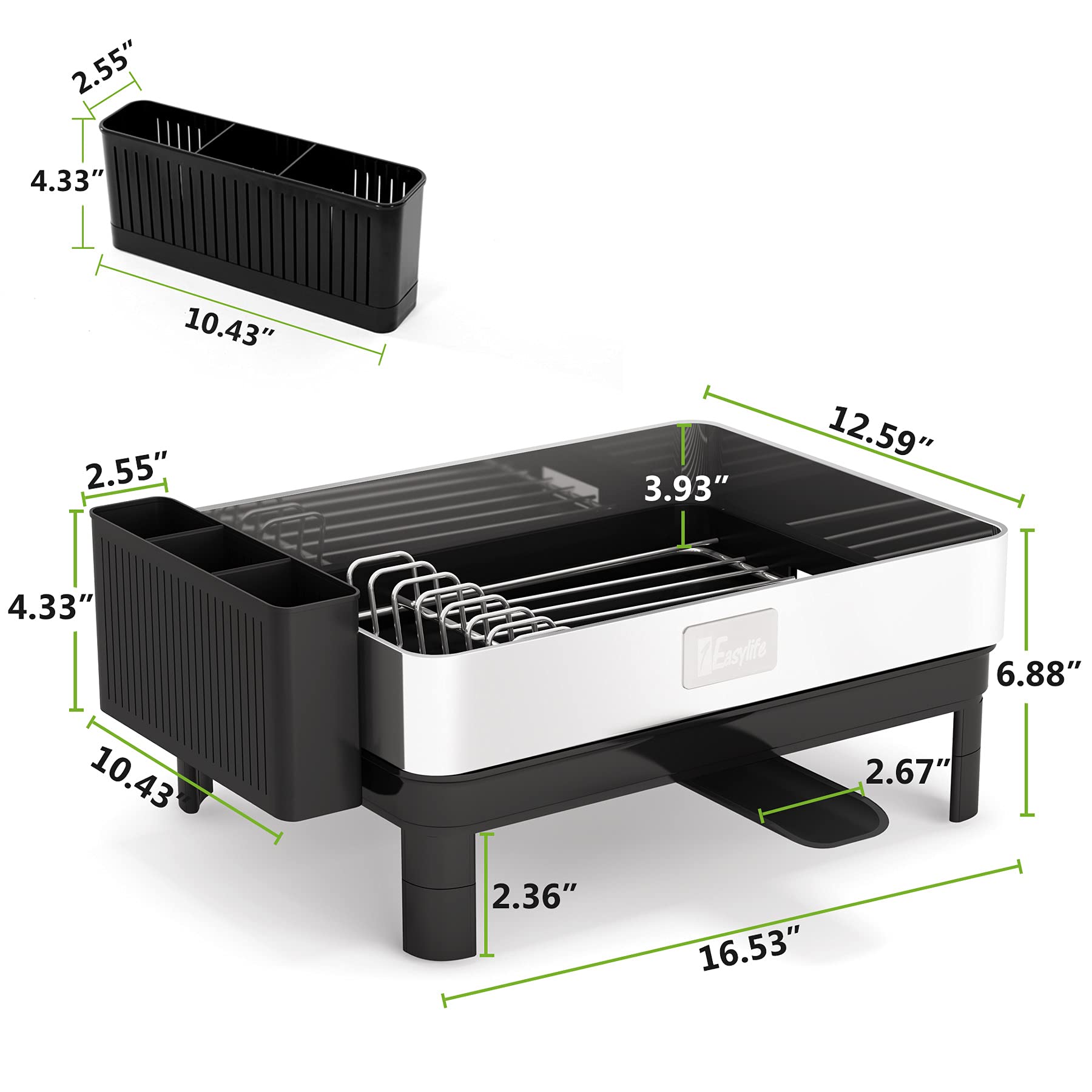 1Easylife Large Stainless Steel Dish Drying Rack with Drainboard - Fingerprint-Proof 304 Stainless Steel, Swivel Spout & Utensil Holder - Space-Saving Kitchen Counter Organizer for Dishes, Cups & Cookware Storage