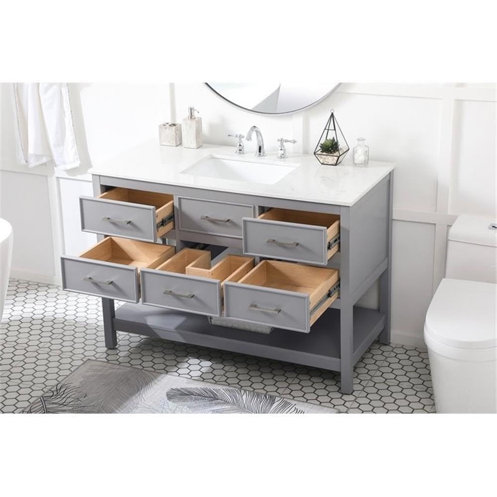 48 Inch Modern Gray Bathroom Vanity with Aluminum Alloy Frame & MDF Top - Elegant Single Sink Cabinet for Small Bathrooms, Powder Rooms & Master Baths