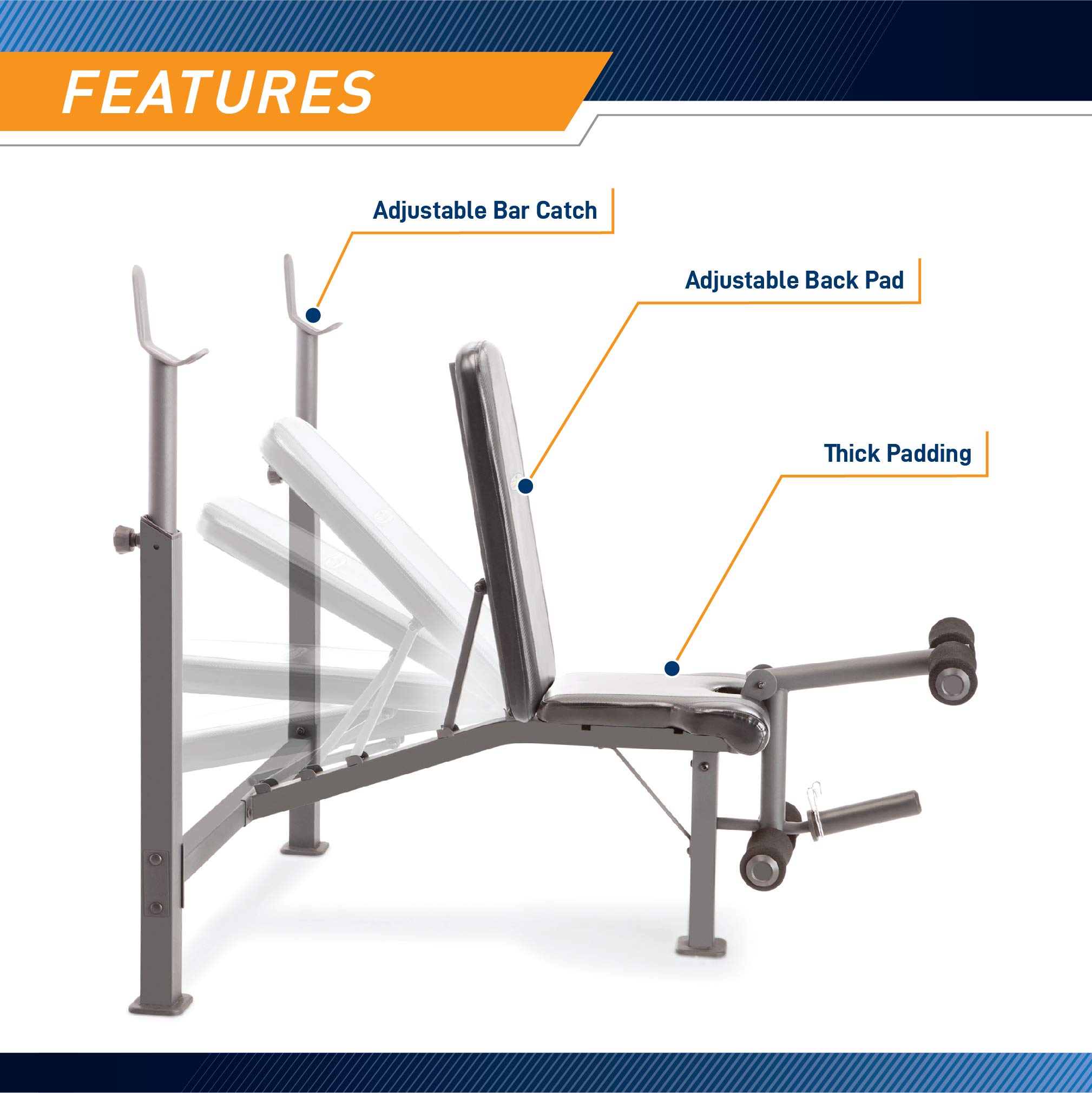 Marcy CB-729 Adjustable Olympic Weight Bench with Leg Developer - Heavy Duty Strength Training Equipment for Home Gym, Weight Lifting & Bodybuilding (Black) | Perfect for Home Workouts, CrossFit & Fitness Training