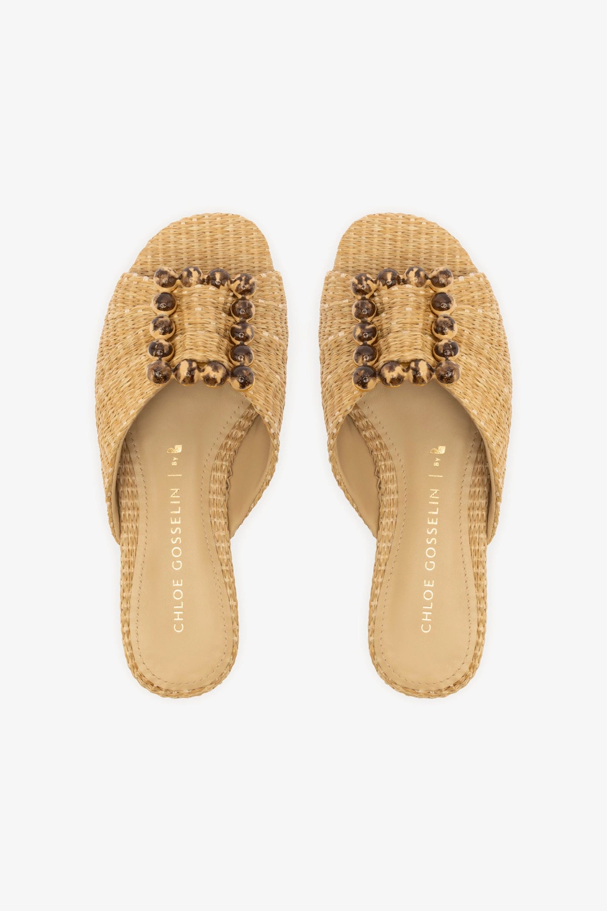 Chloe Gosselin by Larroudé Nova Flat Sandals in Natural Raffia - Perfect for Summer Beach Vacations and Casual Outings