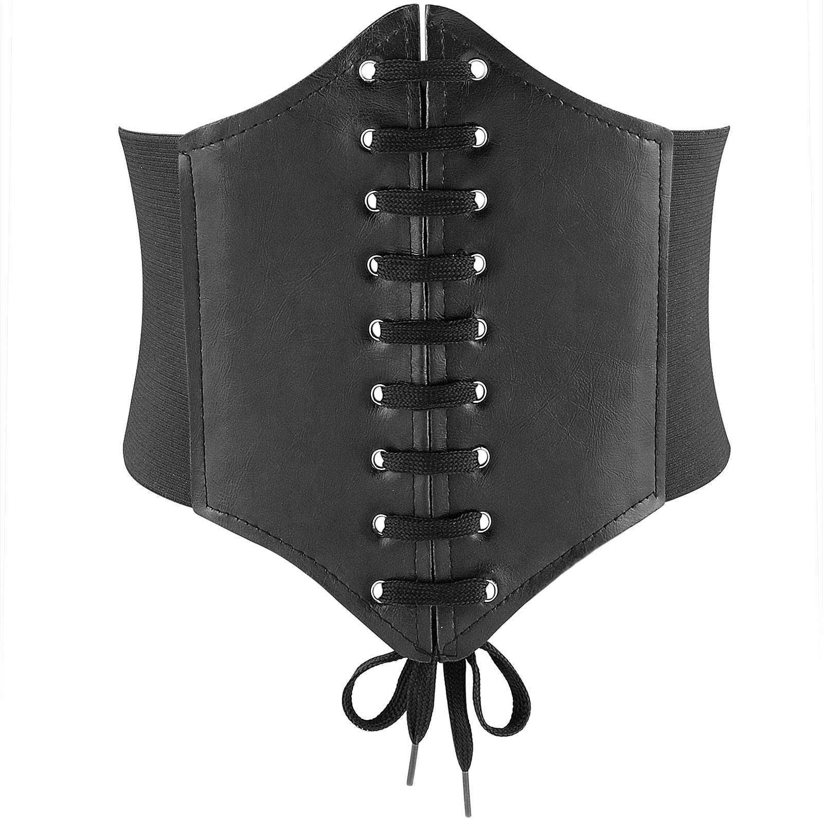 Glamorstar Women's Lace-up Corset Belt - Leather Elastic Waist Cincher for Dresses, Wide Tied Waspie Belt for Waist Training & Body Shaping | Perfect for Evening Gowns, Cosplay & Vintage Outfits