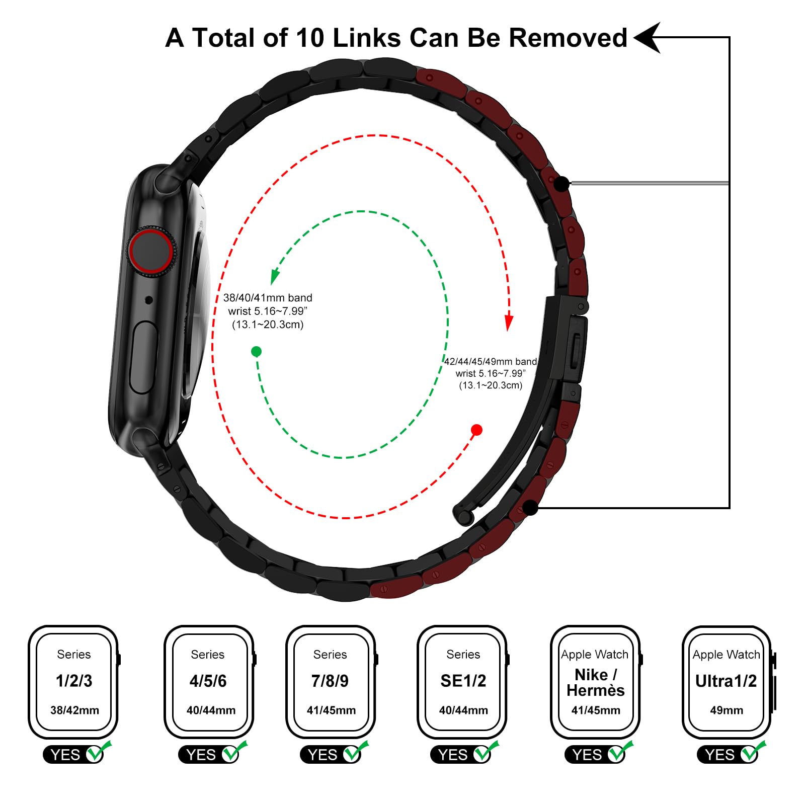 Premium Stainless Steel Metal Watch Band for Apple Watch Ultra 2/SE/Series 9/8/7/6/5/4/3/2/1 - 38mm 40mm 41mm 42mm 44mm 45mm 49mm Universal Replacement Strap for Men & Women - Perfect for Workouts, Office Wear & Everyday Fashion