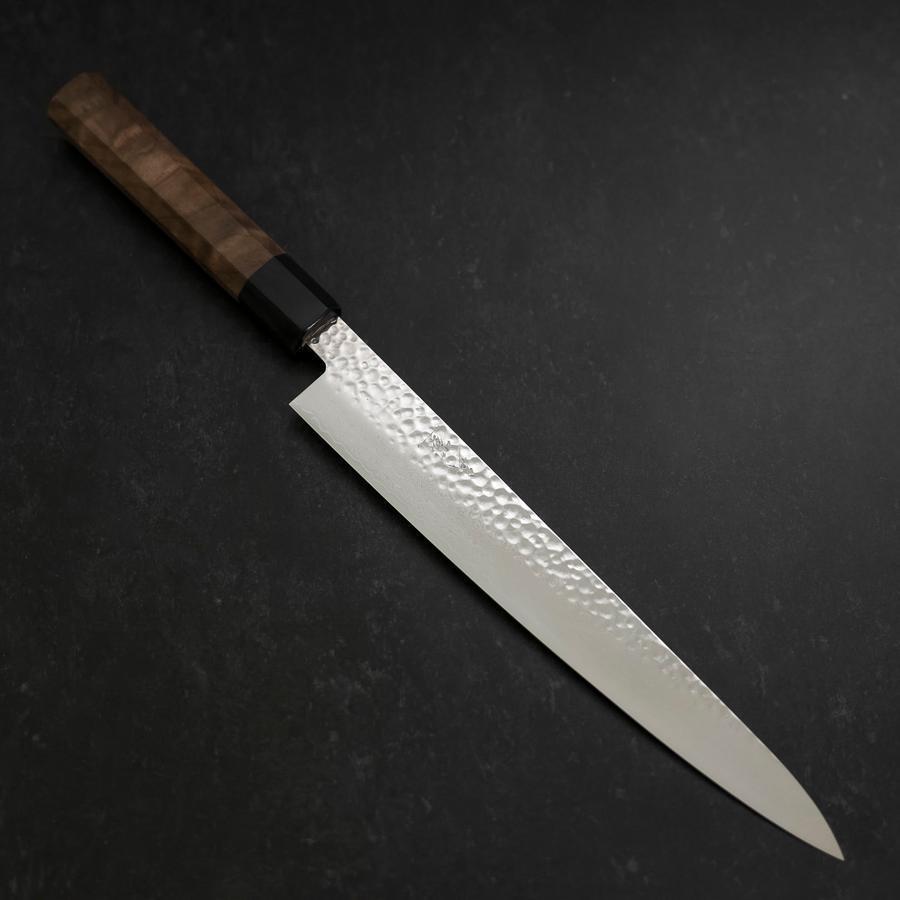 Premium 240mm Sujihiki Knife - VG-10 Damascus Steel with Tsuchime Finish & Walnut Handle - Perfect for Sushi, Sashimi, and Meat Slicing