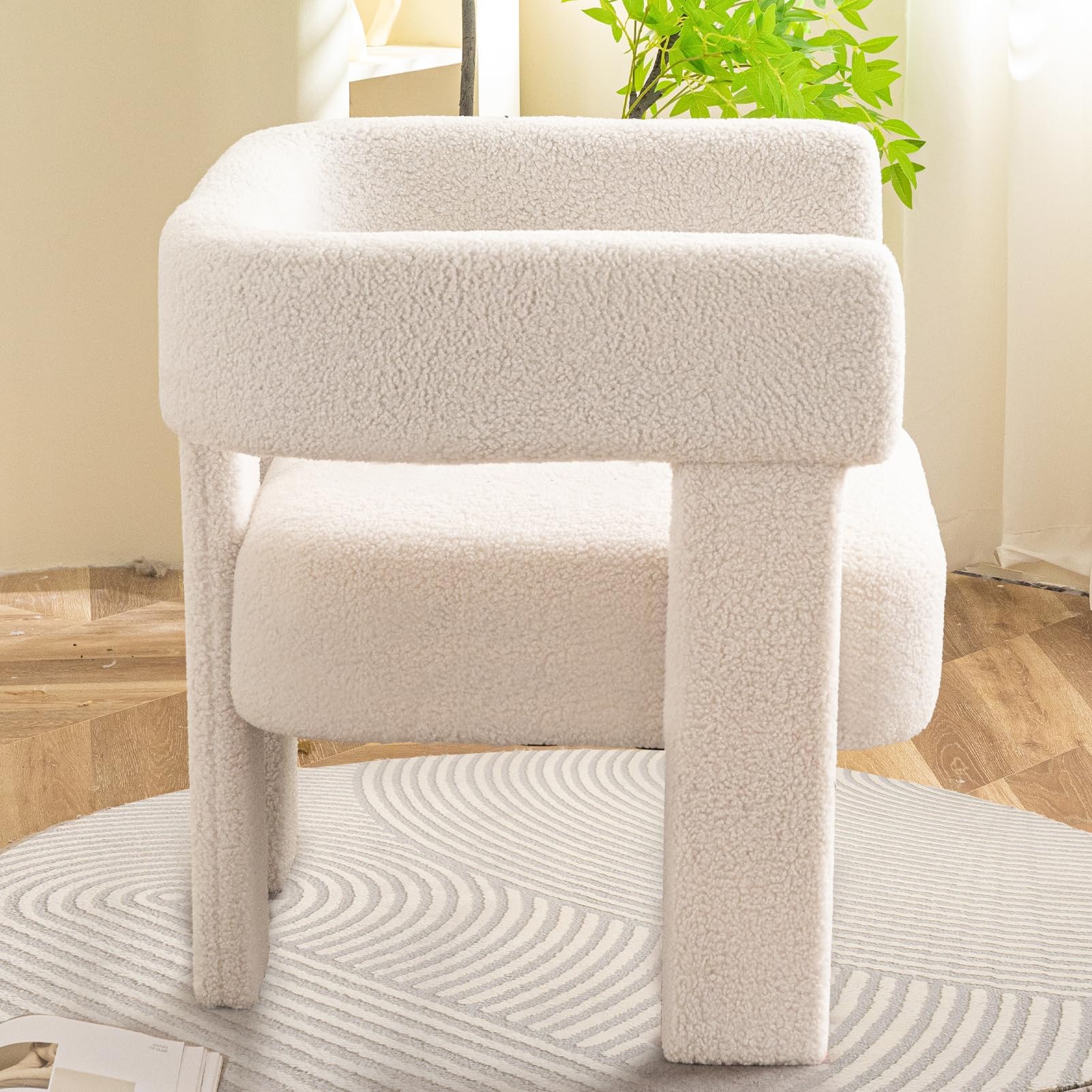 Sherpa Accent Chair - Modern Upholstered Boucle Fluffy Teddy Armchair in White - Super Comfy Reading Chair for Living Room, Bedroom & Office - Perfect for Relaxing, Lounging & Home Decor