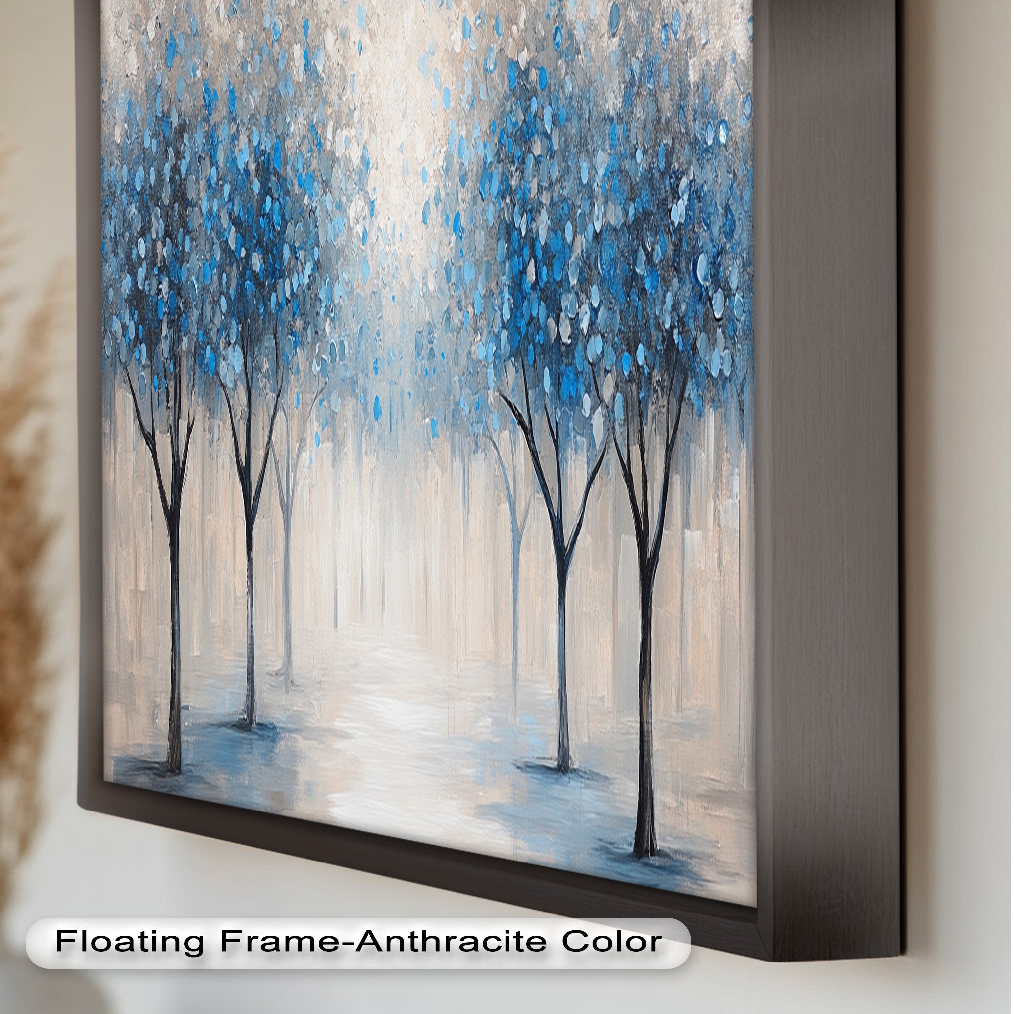 Blue Blossom Trees Wall Art - Floral Oil Painting Canvas Print for Living Room, Bedroom & Office Decor | Nature Inspired Home Decor