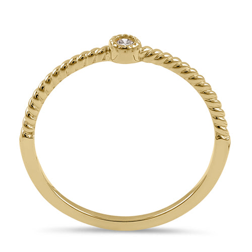 14K Solid Yellow Gold Thin Stackable Rope Diamond Ring for Women - Dainty Minimalist Wedding Band, Anniversary Gift, Everyday Jewelry for Stacking & Layering