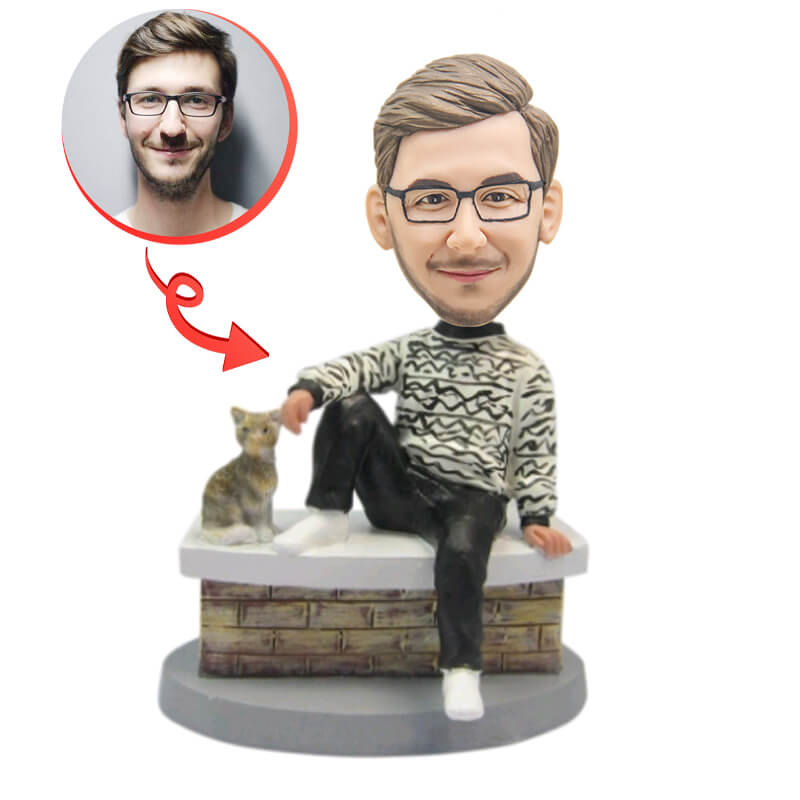 Custom Bobblehead - Personalized Couple & Cat Figurine | Unique Gift for Cat Lovers | Home Decor & Office Desk Accessory