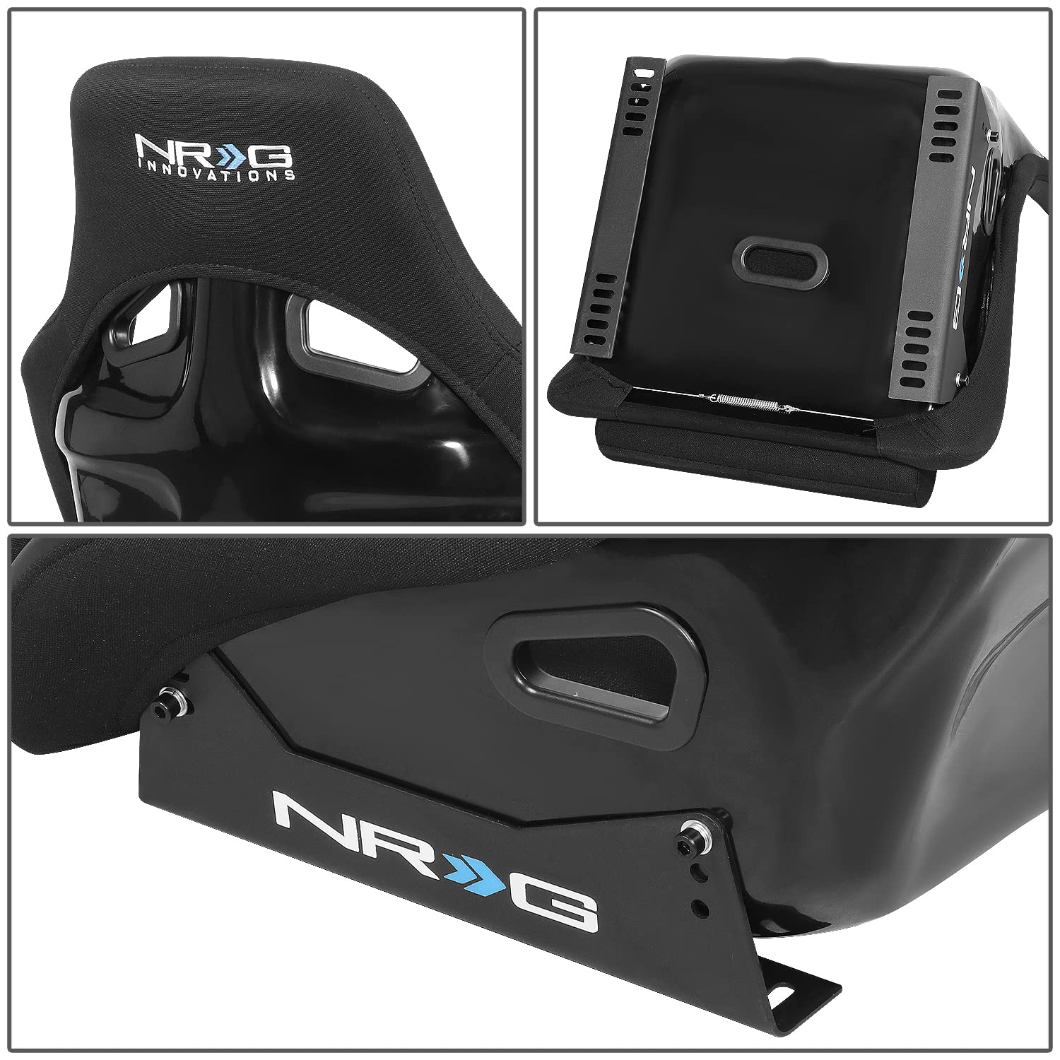 NRG Innovations NRG-FRP-301 Fiber Glass Fixed Back Bucket Racing Seat (Large) - Black, 4-Point Harness Compatible, 21.5