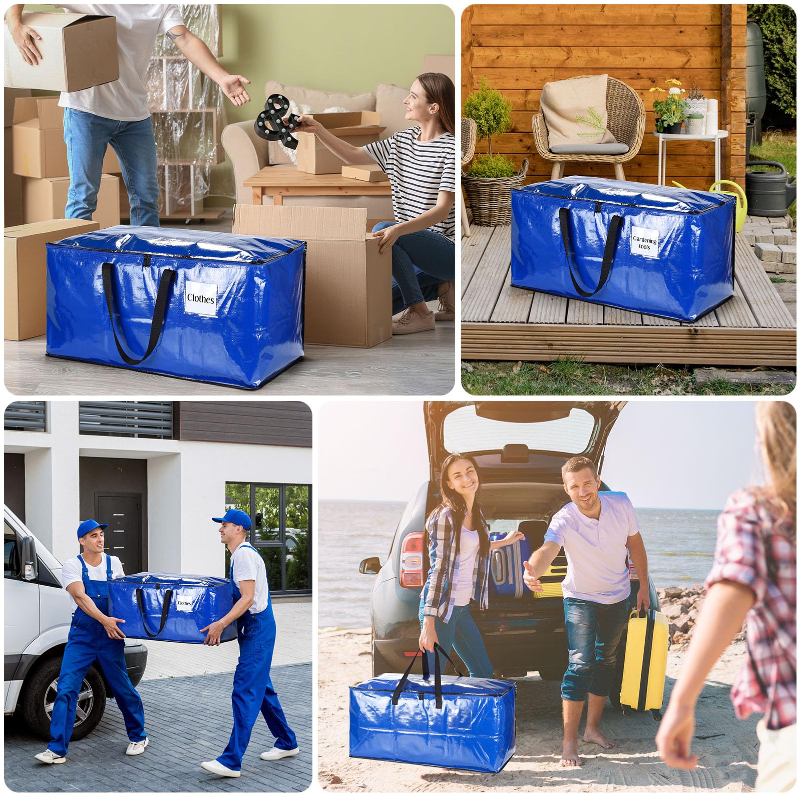 4 Pack Extra Large Heavy Duty Storage Boxes with Lids - Durable Moving Boxes for Home, Office & Warehouse Organization - Perfect for Packing, Moving House & Long-Term Storage (Blue)