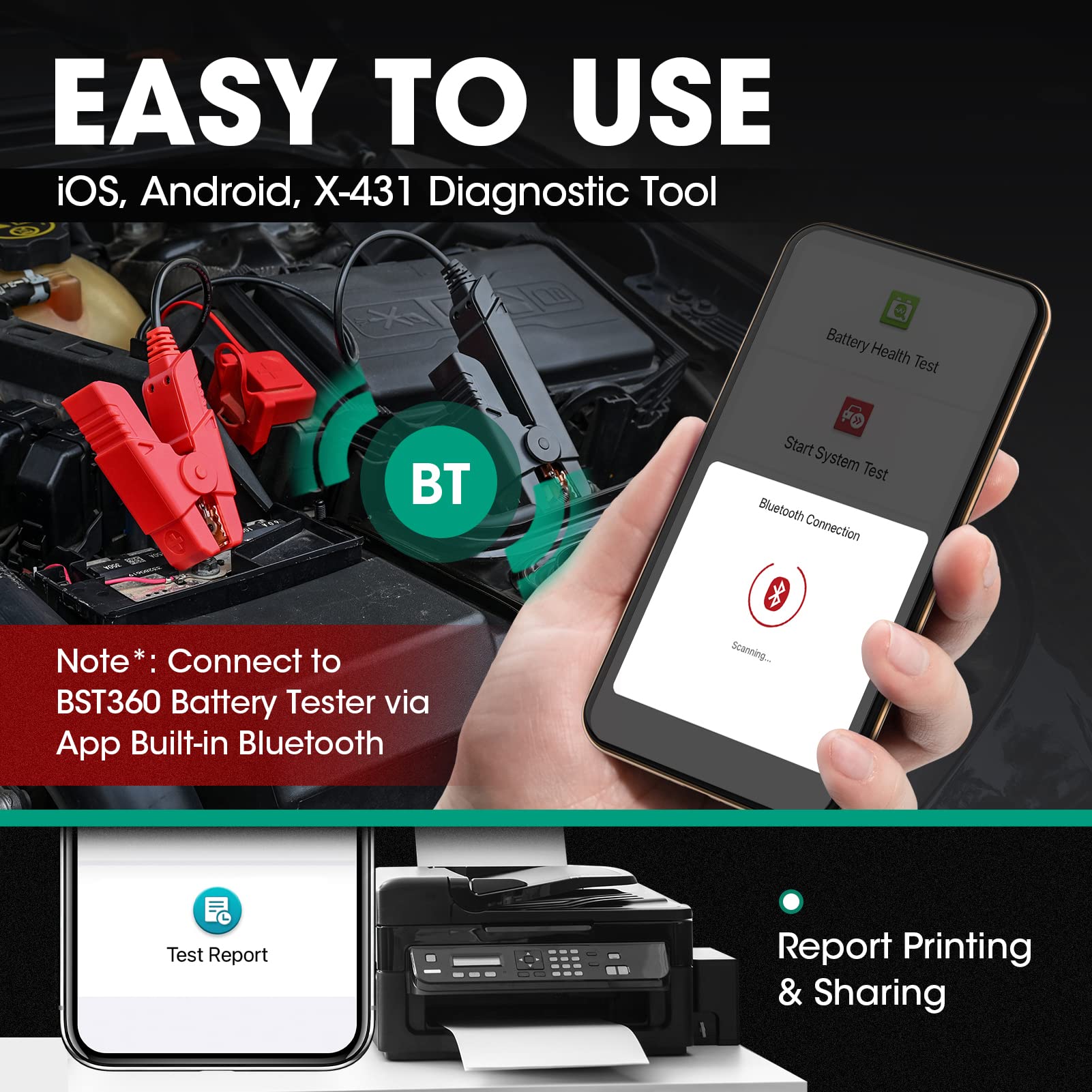LAUNCH BST 360 Professional Battery Tester - 100-2000 CCA Load Tester with Bluetooth | Car, Truck, Motorcycle, ATV, SUV, Boat & Yacht Battery Analyzer for Cranking & Charging Tests | Perfect for Mechanics & DIY Auto Maintenance